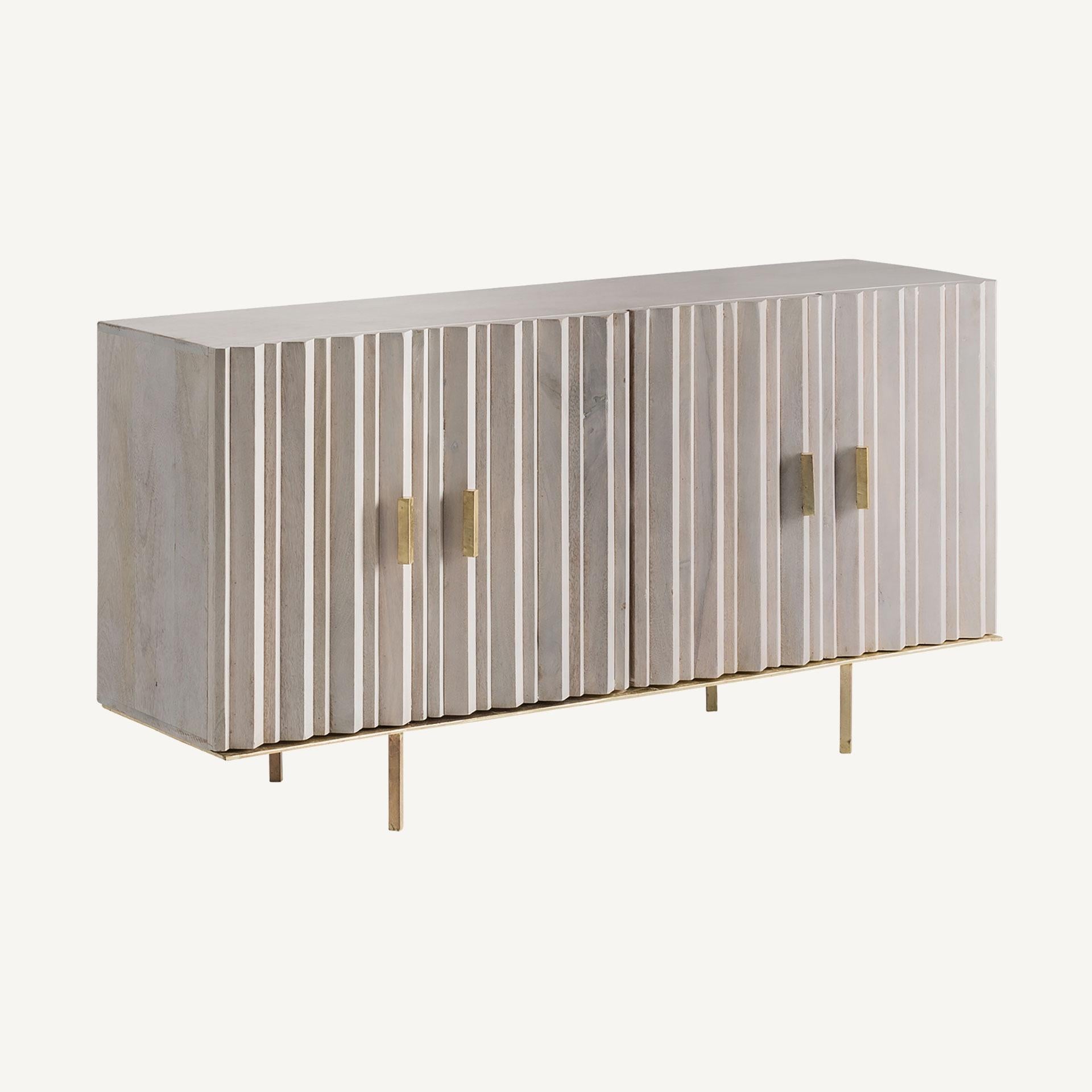 Contemporary Brutalist Design Style White Cerused Patina and Gilded Metal Sideboard