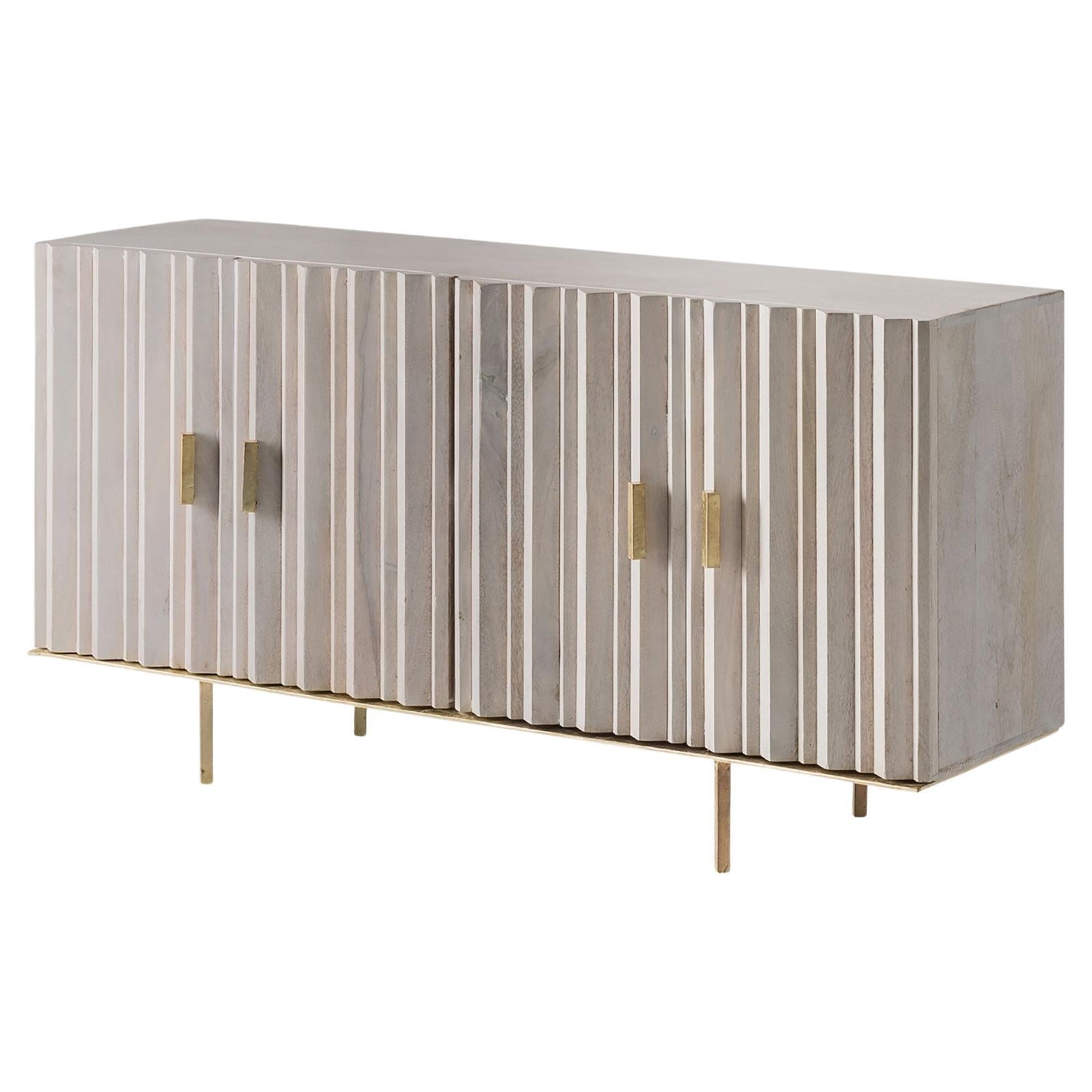 Brutalist Design Style White Cerused Patina and Gilded Metal Sideboard