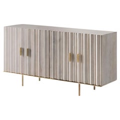 Brutalist Design Style White Cerused Patina and Gilded Metal Sideboard