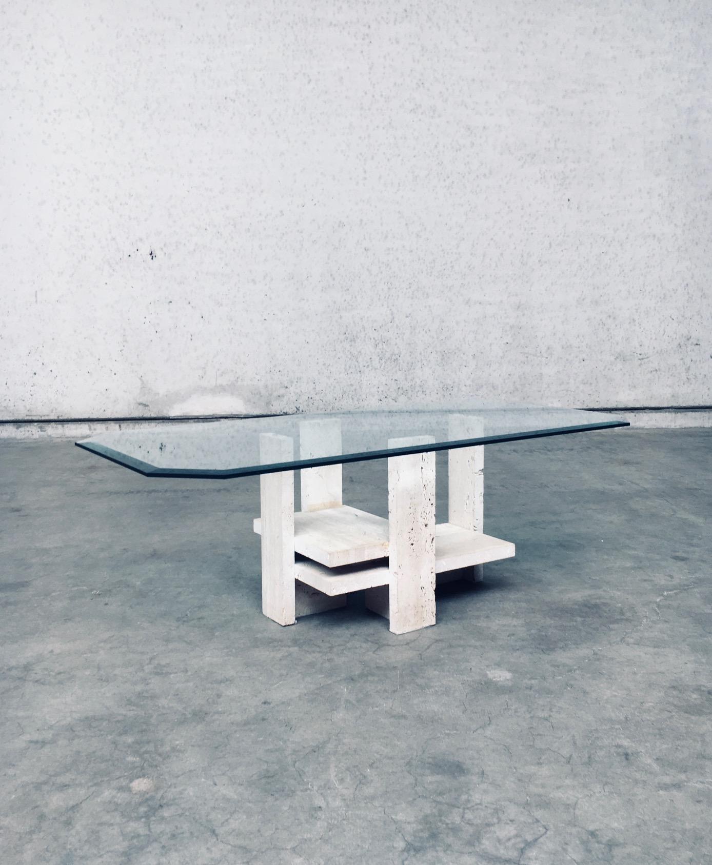 Glass Brutalist Design Travertine Coffee Table by Willy Ballez, Belgium 1970's For Sale