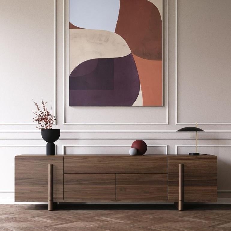 Sideboard aus Nussbaumholz im brutalistischen Design mit zwei Türen und mittleren Schubladen im Angebot 3