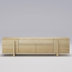Brutalist Design Walnut Sideboard Featuring Two Doors & Middle Drawers