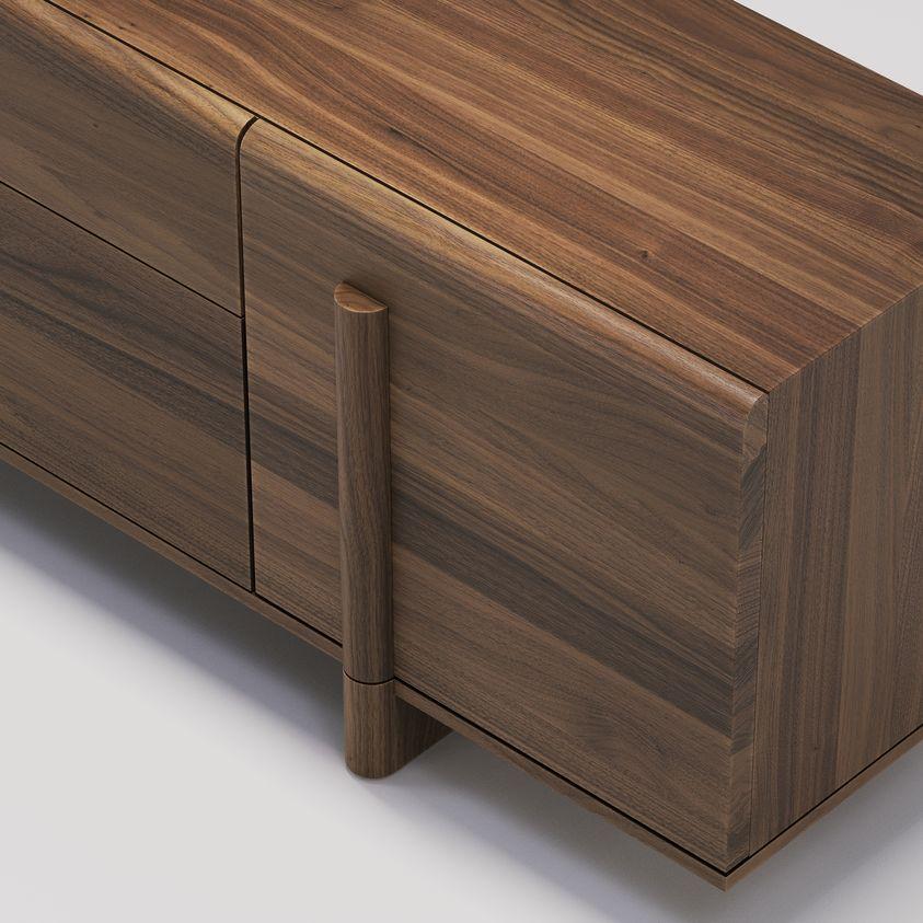 Sideboard aus Nussbaumholz im brutalistischen Design mit zwei Türen und mittleren Schubladen im Angebot 1