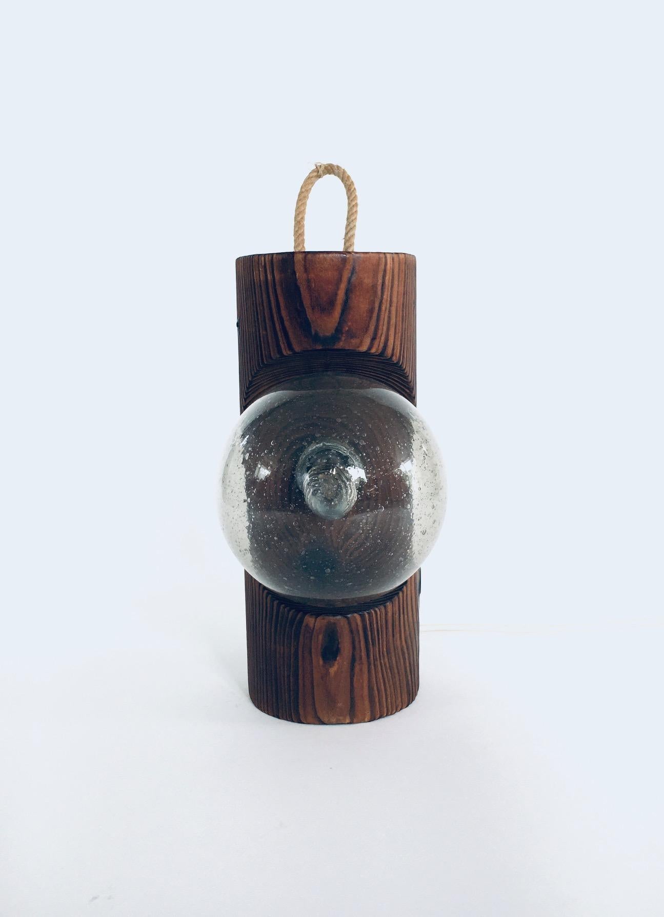 Glass Brutalist Design Wood Table or Wall Lamp by Temde Leuchten, Switzerland 1960's For Sale