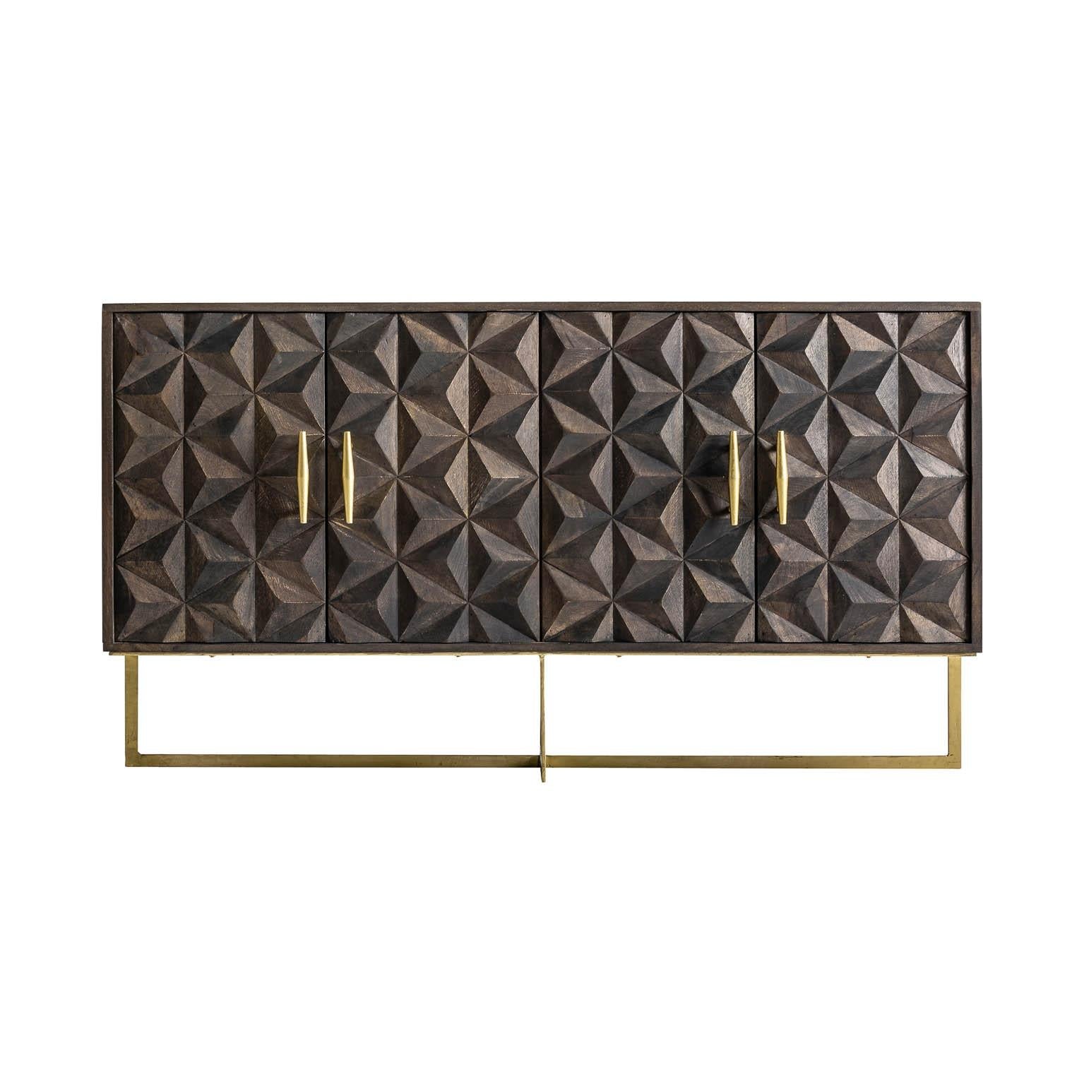 Brutalist Design Wooden and Gilded Metal Sideboard 1