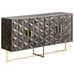 Brutalist Design Wooden and Gilded Metal Sideboard