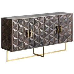 Brutalist Design Wooden and Gilded Metal Sideboard