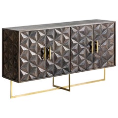 Brutalist Design Wooden and Gilded Metal Sideboard