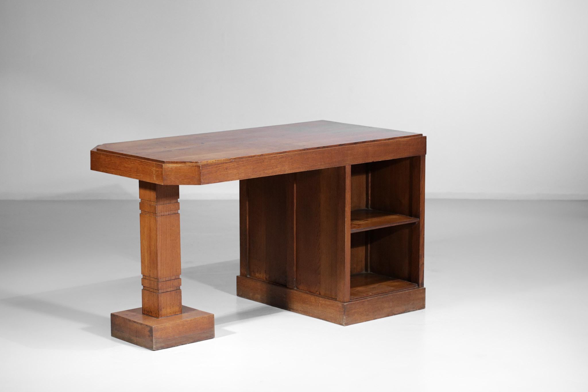 Brutalist Desk 50's Solid Oak Vintage Design Style Charles Dudouyt F193 2