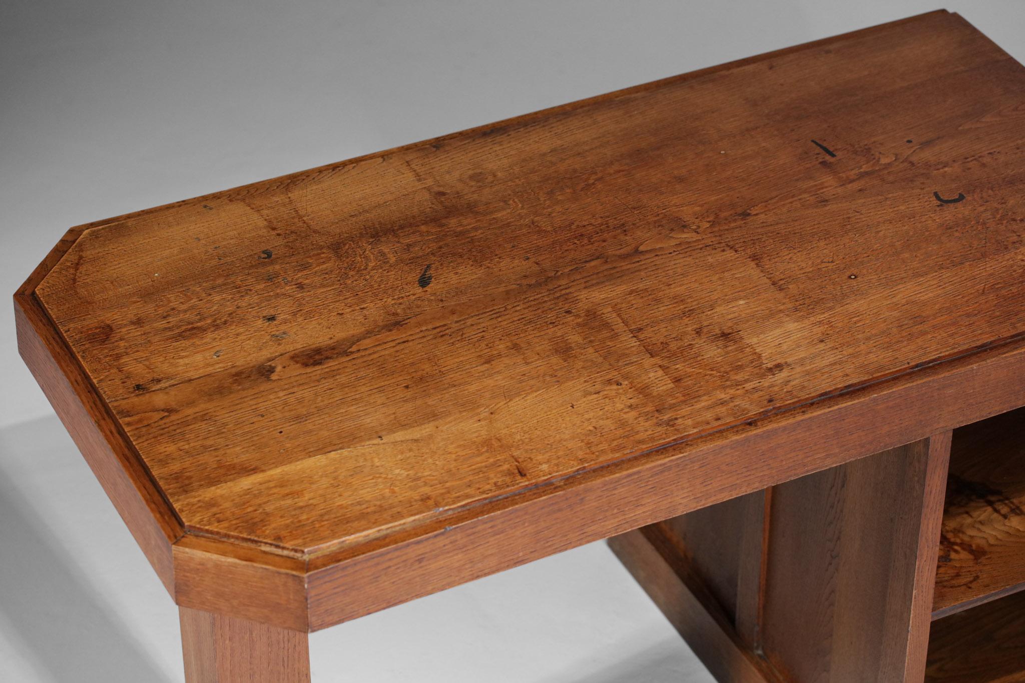 Brutalist Desk 50's Solid Oak Vintage Design Style Charles Dudouyt F193 4