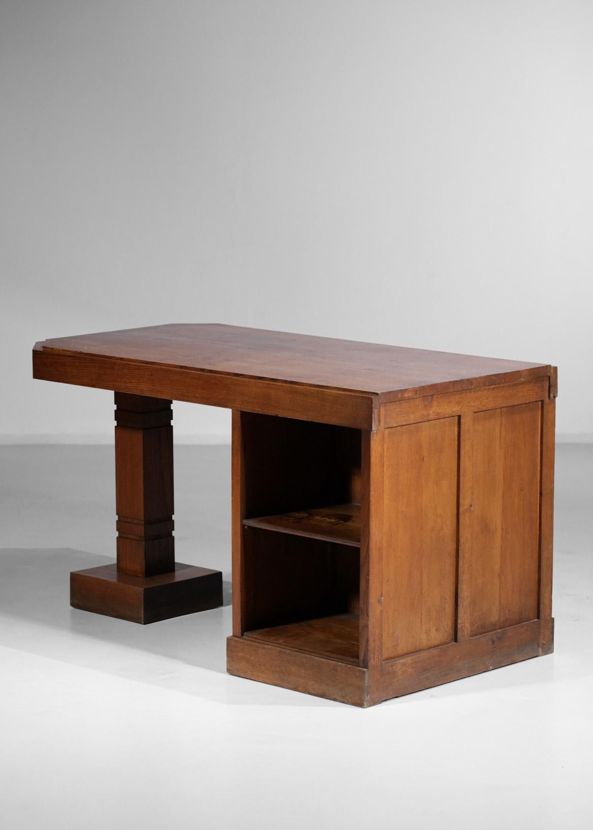 Brutalist Desk 50's Solid Oak Vintage Design Style Charles Dudouyt F193 5