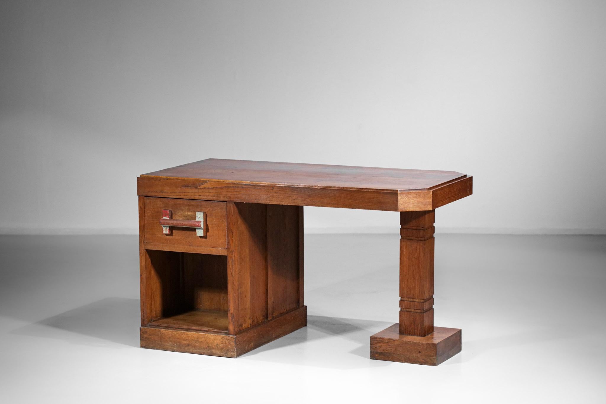 French Brutalist Desk 50's Solid Oak Vintage Design Style Charles Dudouyt F193