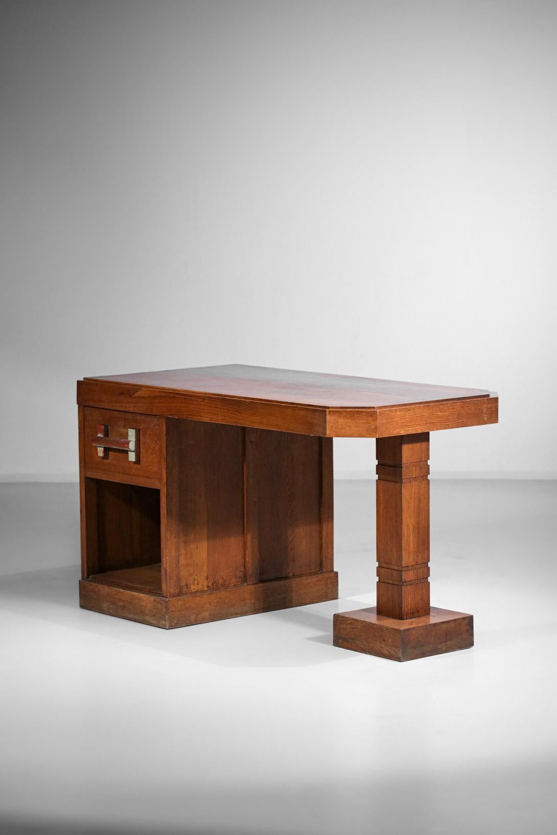Brutalist Desk 50's Solid Oak Vintage Design Style Charles Dudouyt F193 In Good Condition In Lyon, FR