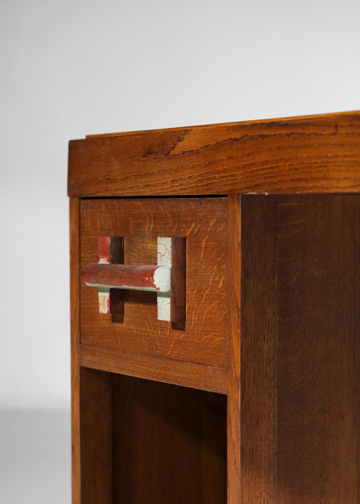 Wood Brutalist Desk 50's Solid Oak Vintage Design Style Charles Dudouyt F193