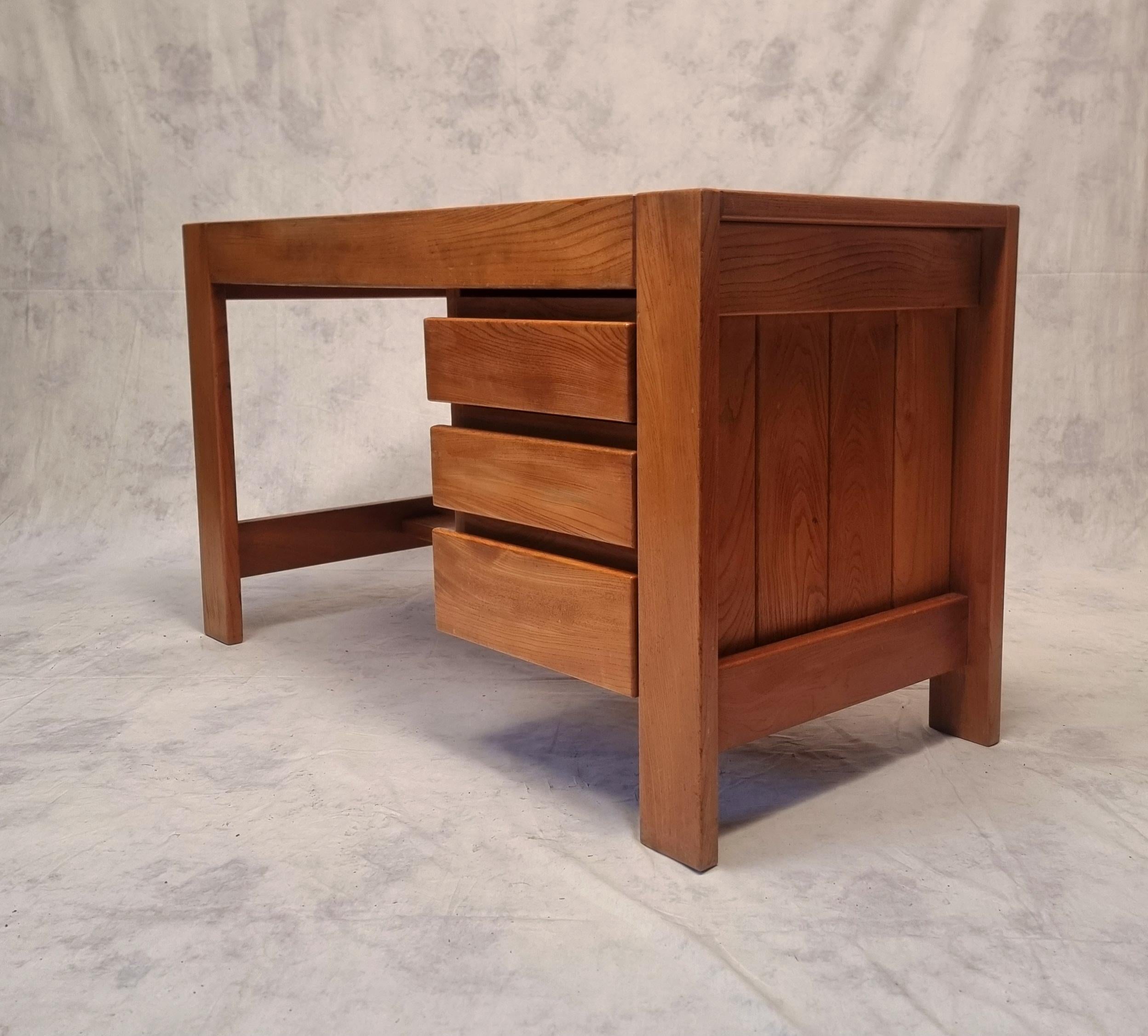 French Brutalist Desk by La Maison Regain, Elm, circa 1960