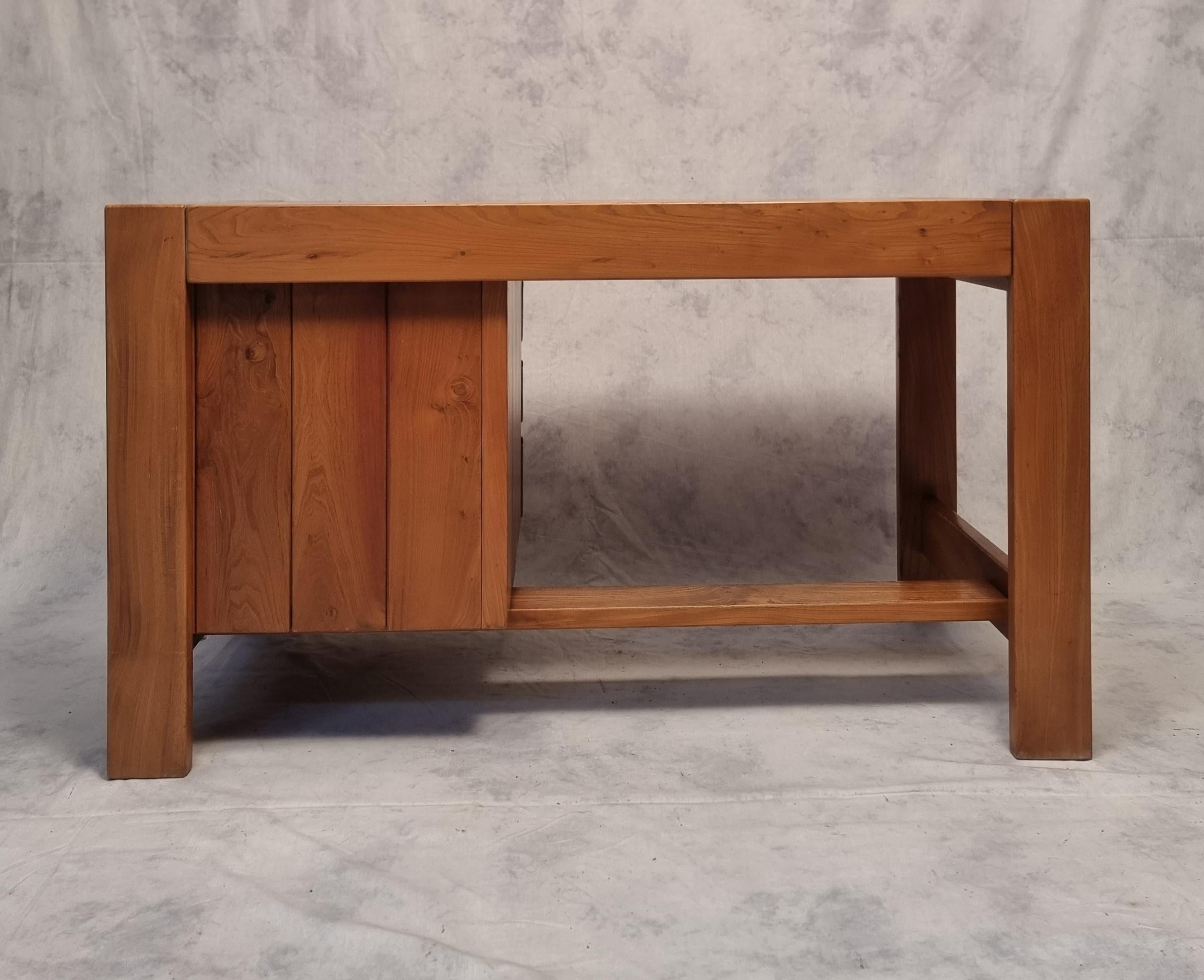 Brutalist Desk by La Maison Regain, Elm, circa 1960 1