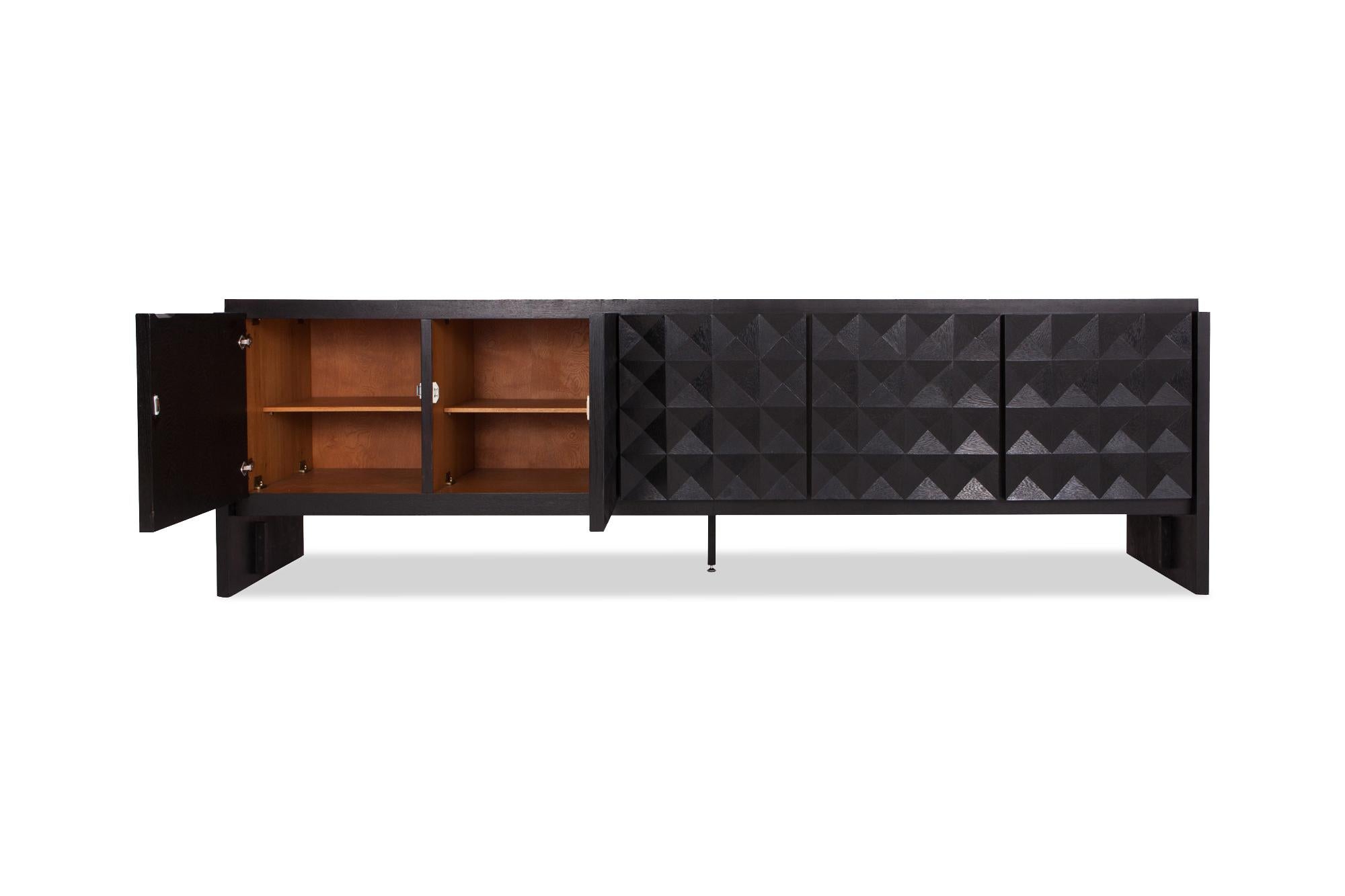 Brutalist Diamond Floating Credenza in Stained Oak   5