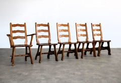 Set di 5 sedie da pranzo brutaliste vintage in Oak Oak degli anni '50