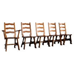 Set di 5 sedie da pranzo brutaliste vintage in Oak Oak degli anni '50