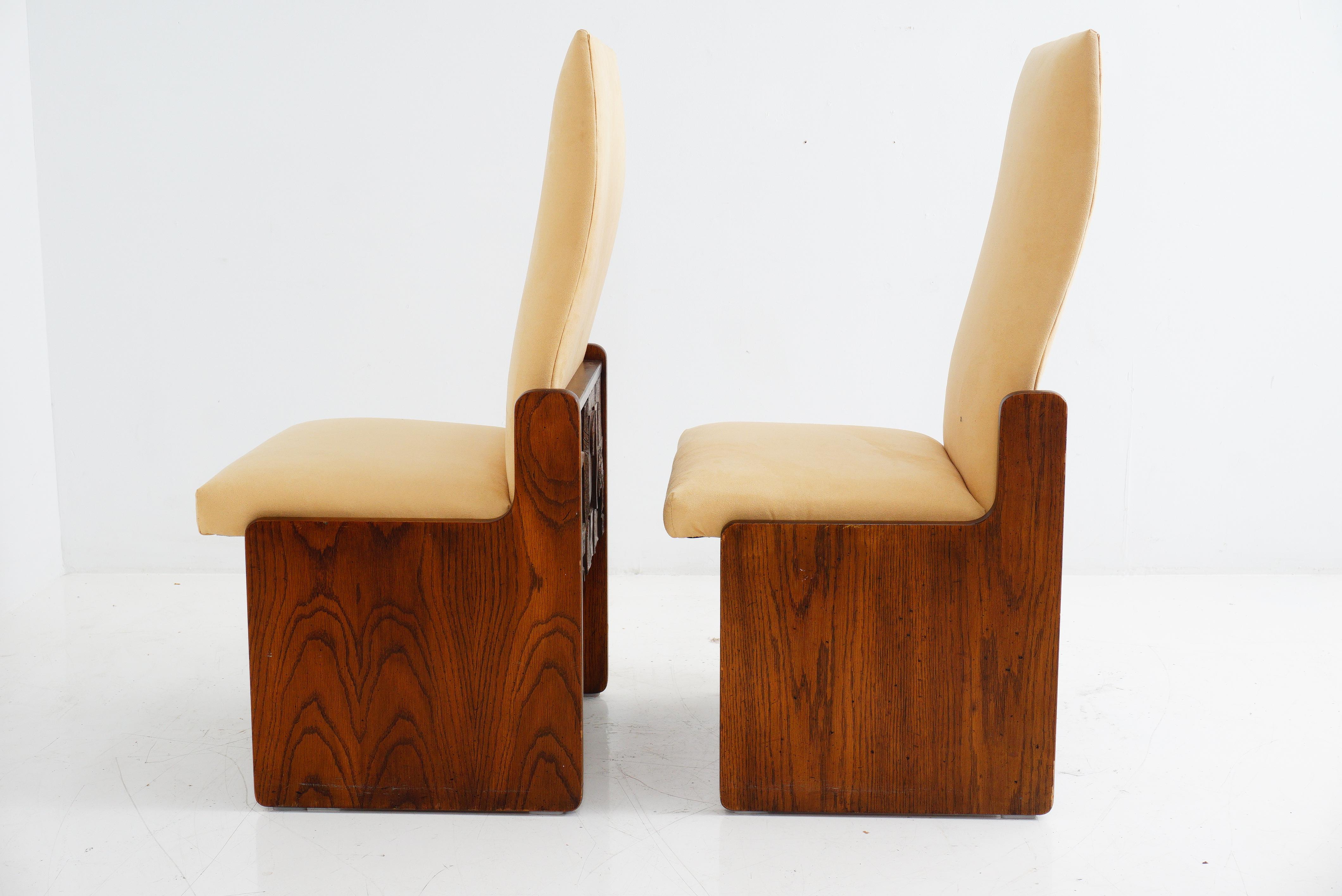 Veneer Brutalist Dining Chairs by Lane, Set of 6, 1970s
