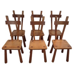 Brutalist Dining Chairs in Oak, Set of 6