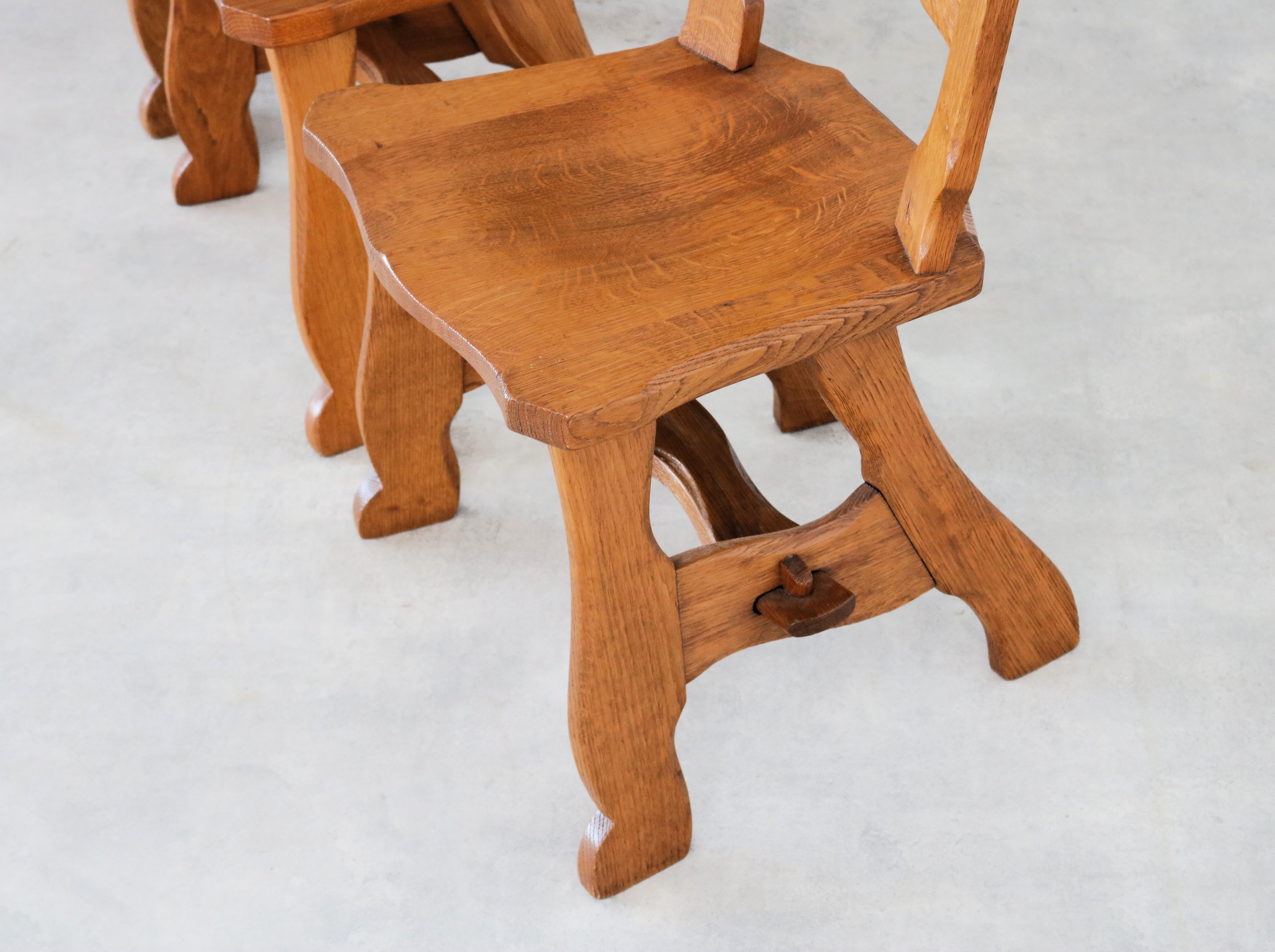 brutalist dining chairs  vintage chairs  1950s  oak For Sale 4