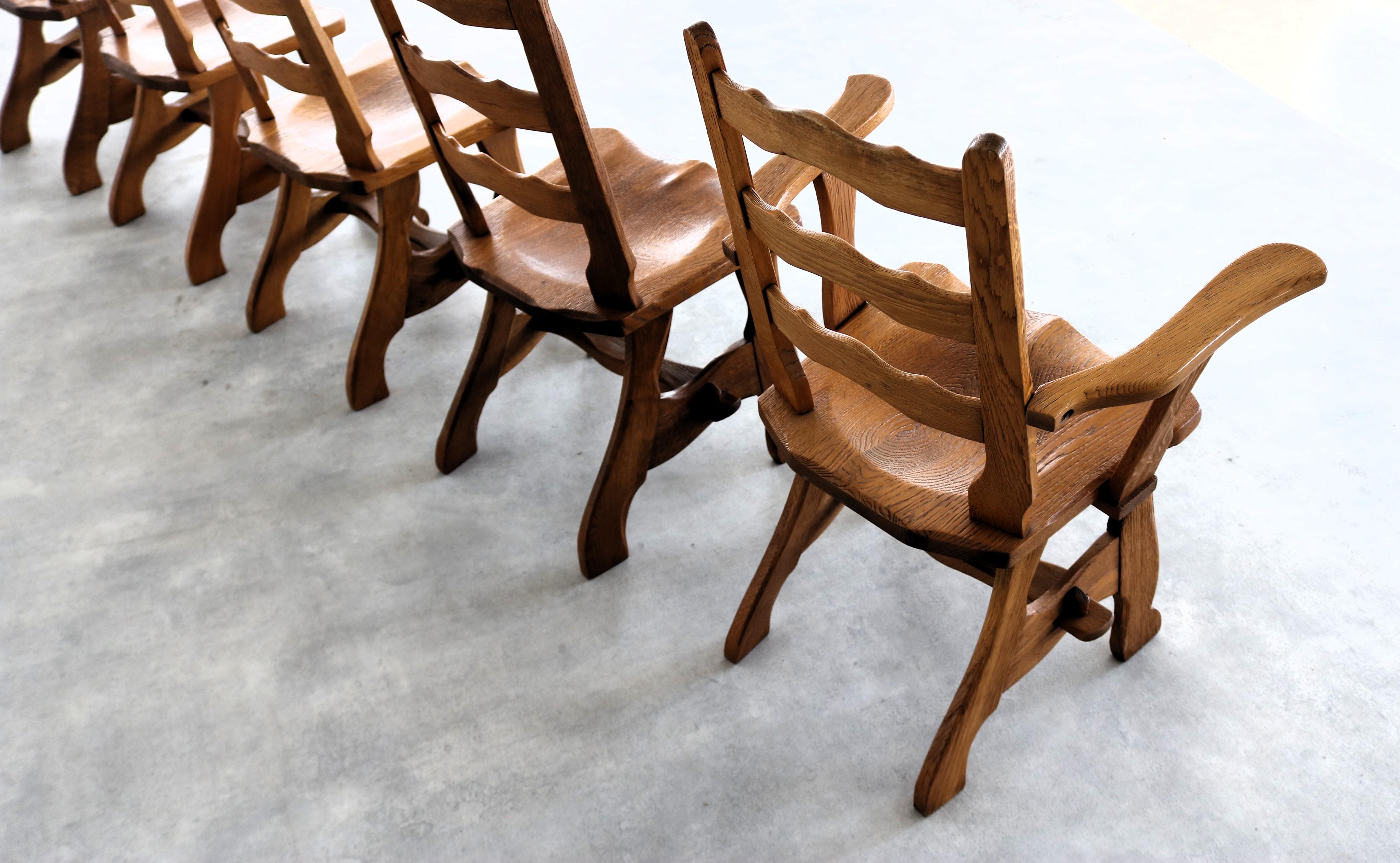 brutalist dining chairs  vintage chairs  1950s  oak For Sale 6