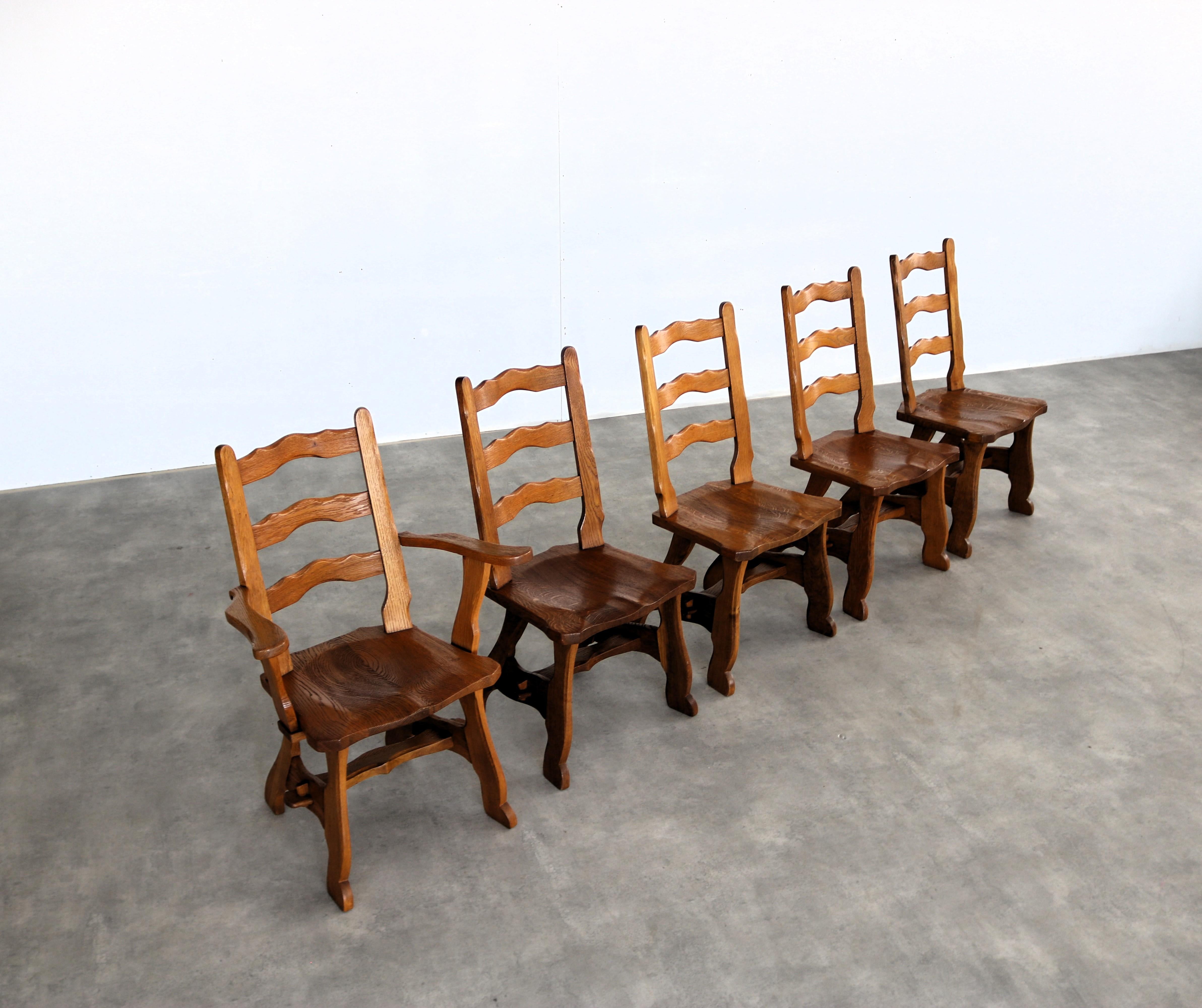 brutalist dining chairs  vintage chairs  1950s  oak For Sale 7