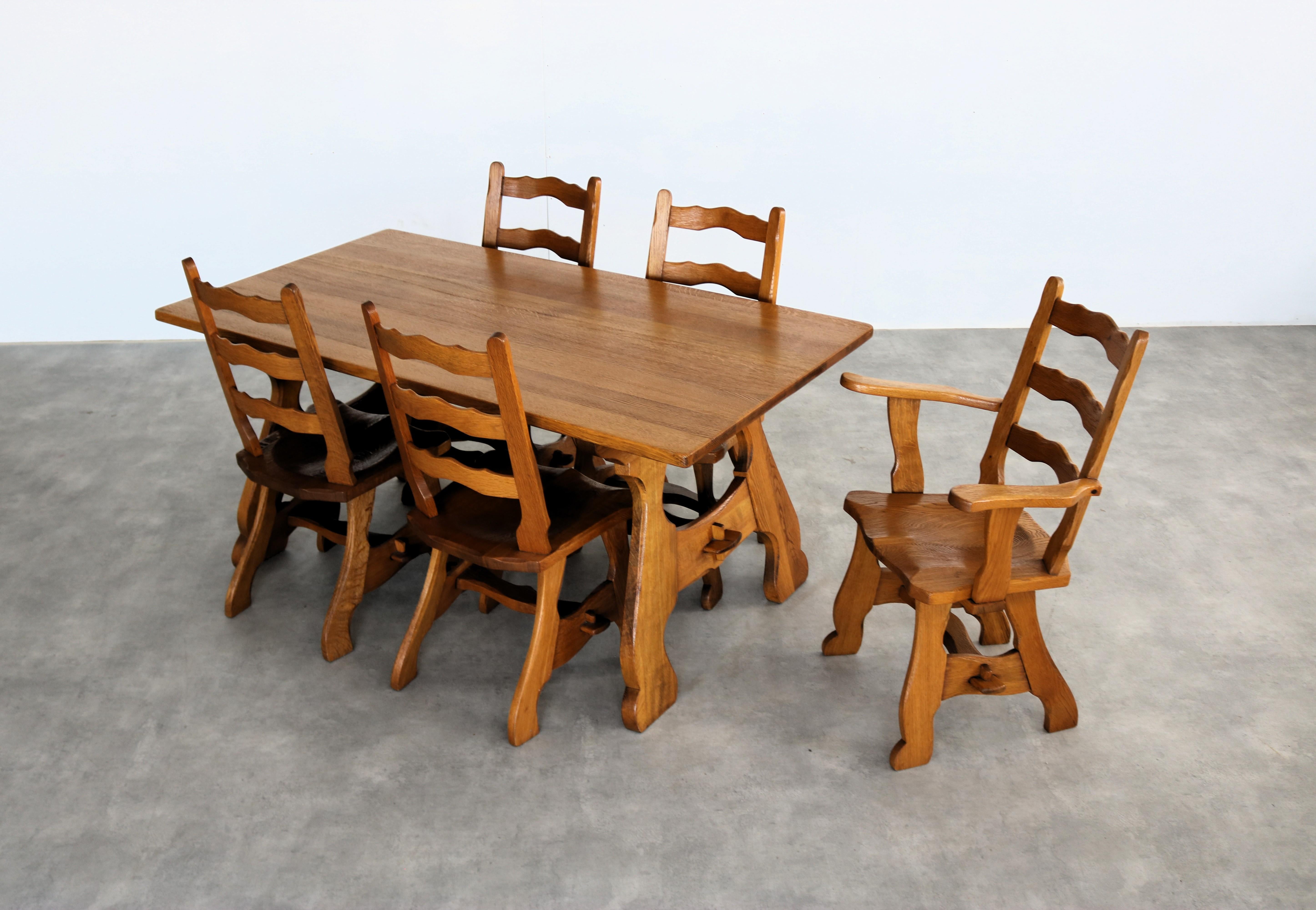 Dutch brutalist dining chairs  vintage chairs  1950s  oak For Sale