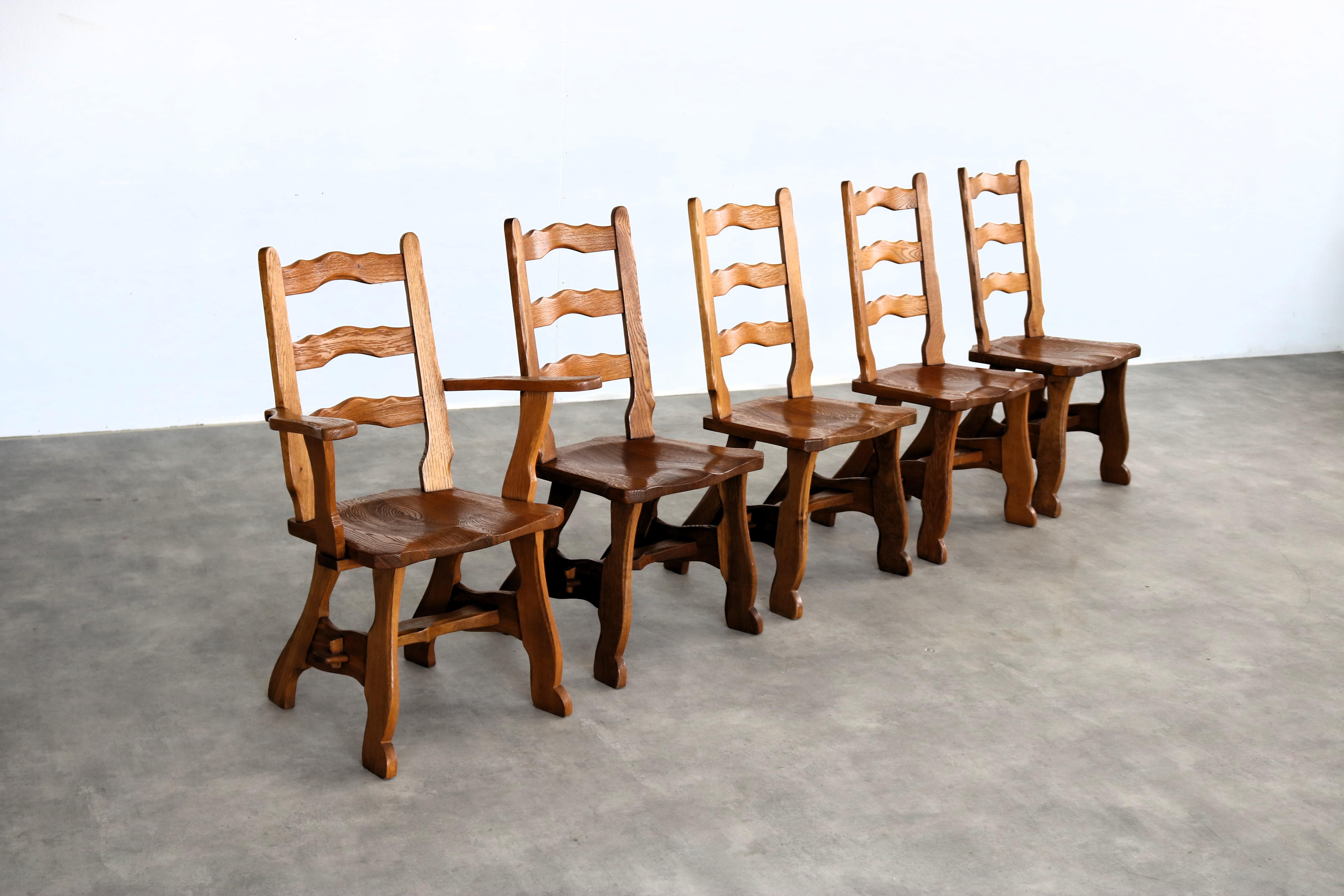Oak brutalist dining chairs  vintage chairs  1950s  oak For Sale