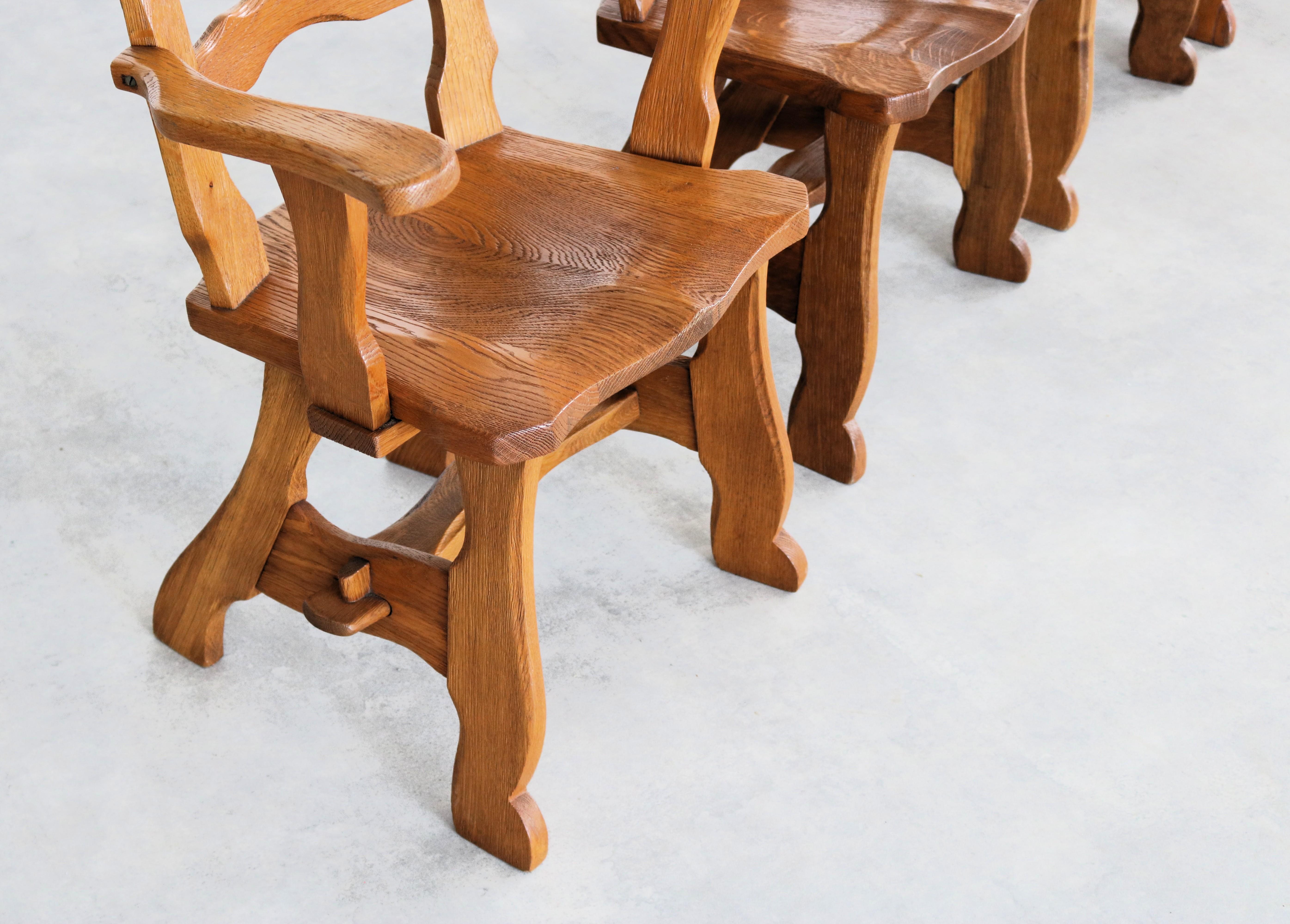 brutalist dining chairs  vintage chairs  1950s  oak For Sale 1