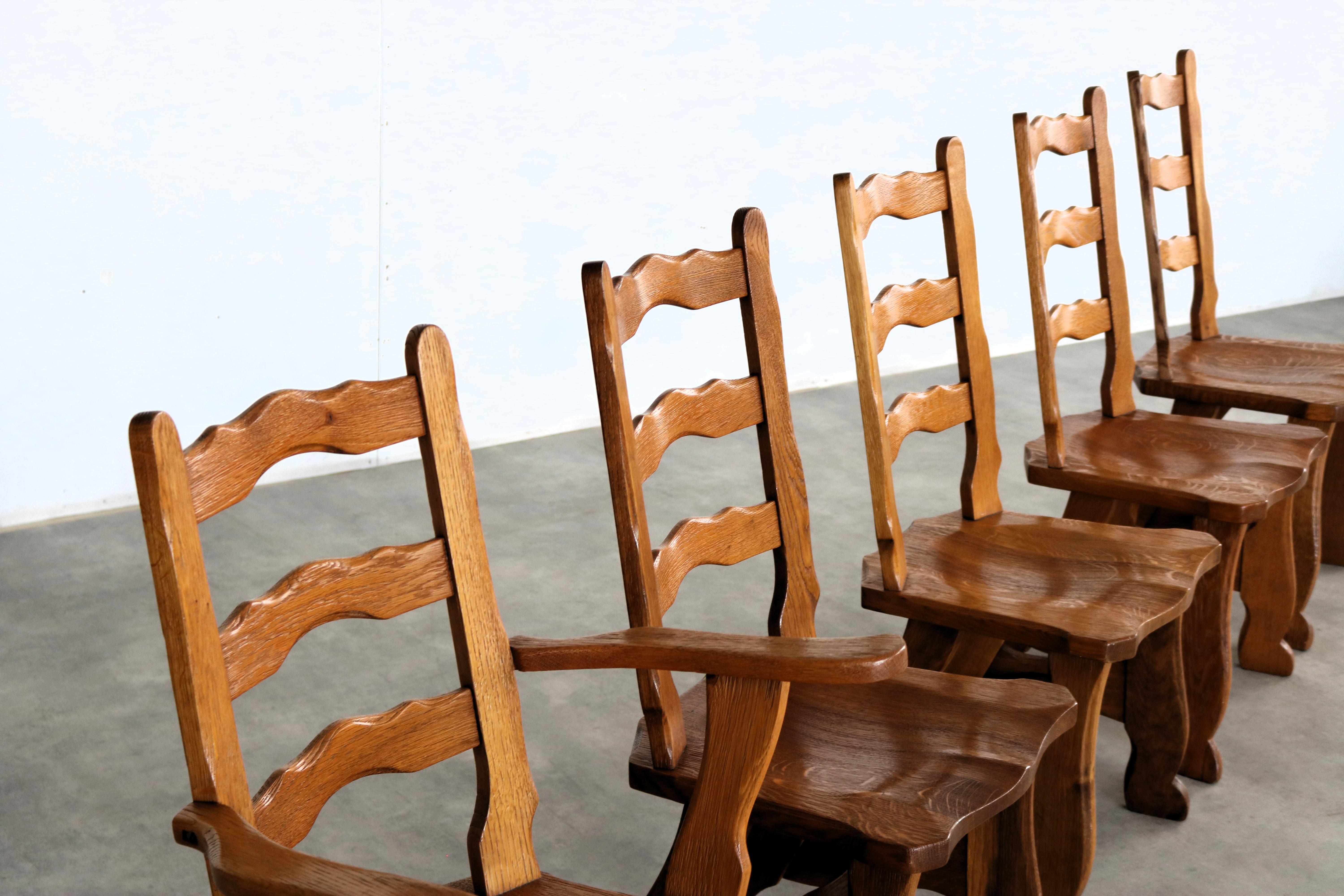 brutalist dining chairs  vintage chairs  1950s  oak For Sale 2