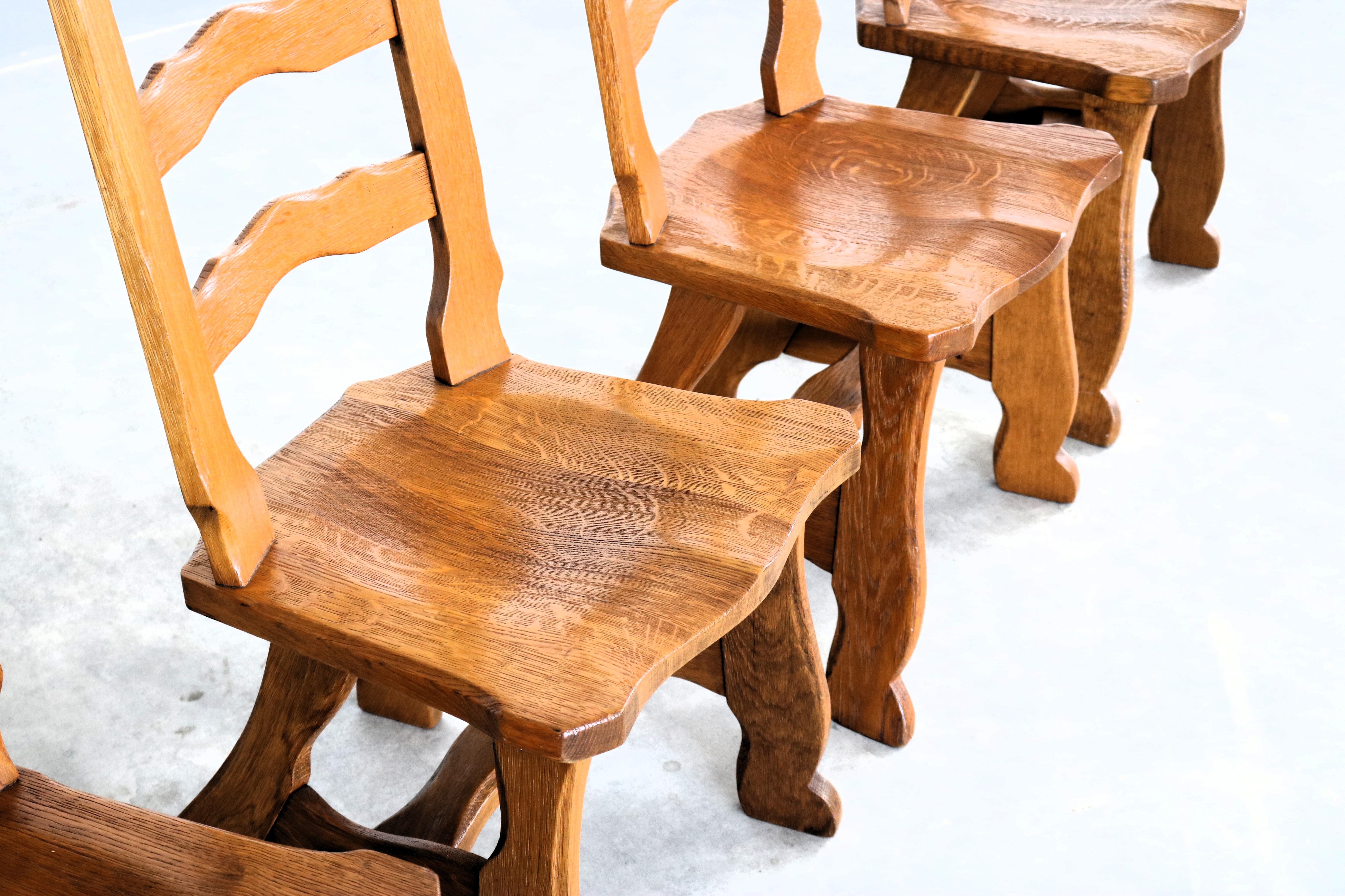 brutalist dining chairs  vintage chairs  1950s  oak For Sale 3
