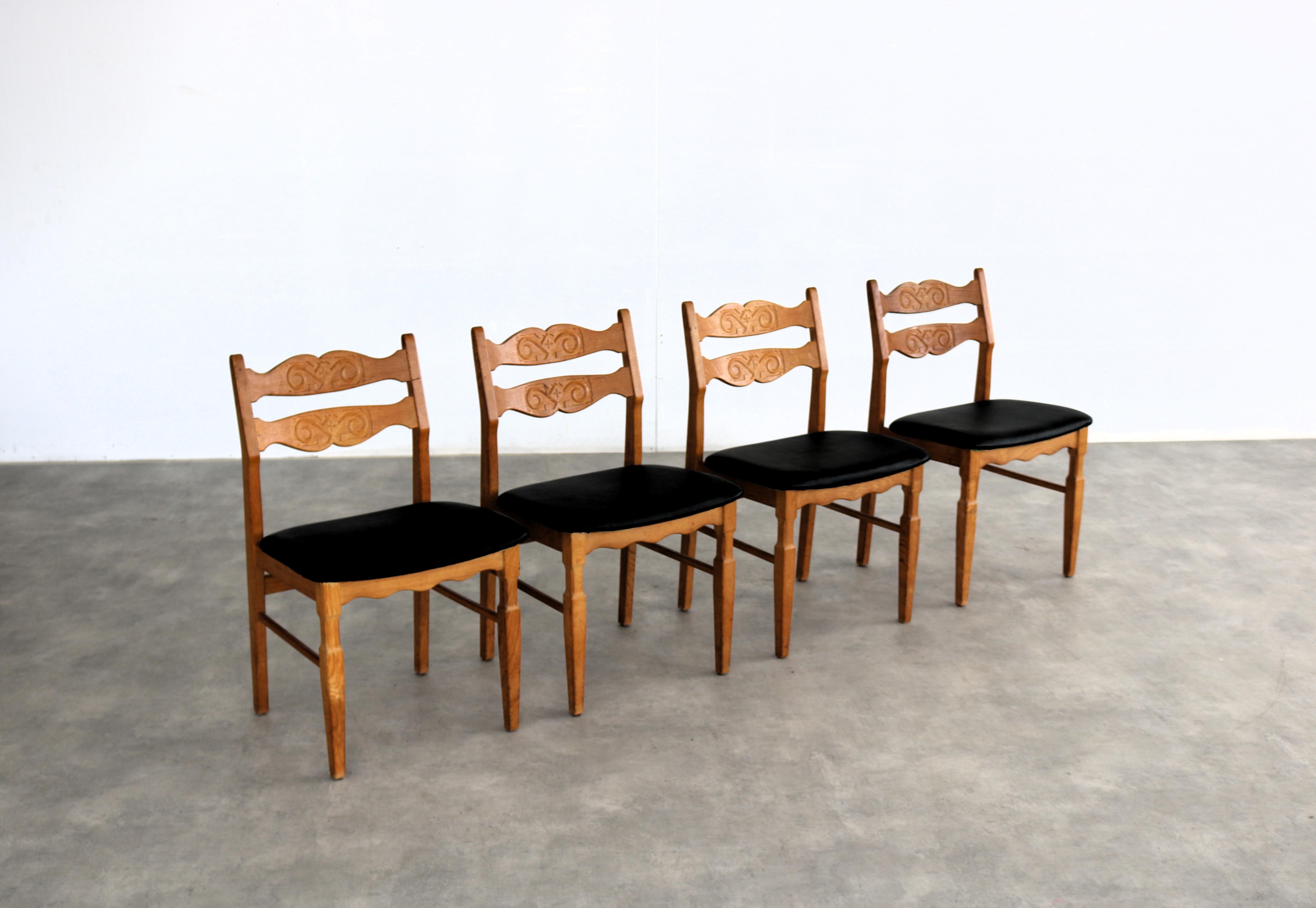 Danish brutalist dining chairs  vintage chairs  1960s  oak For Sale