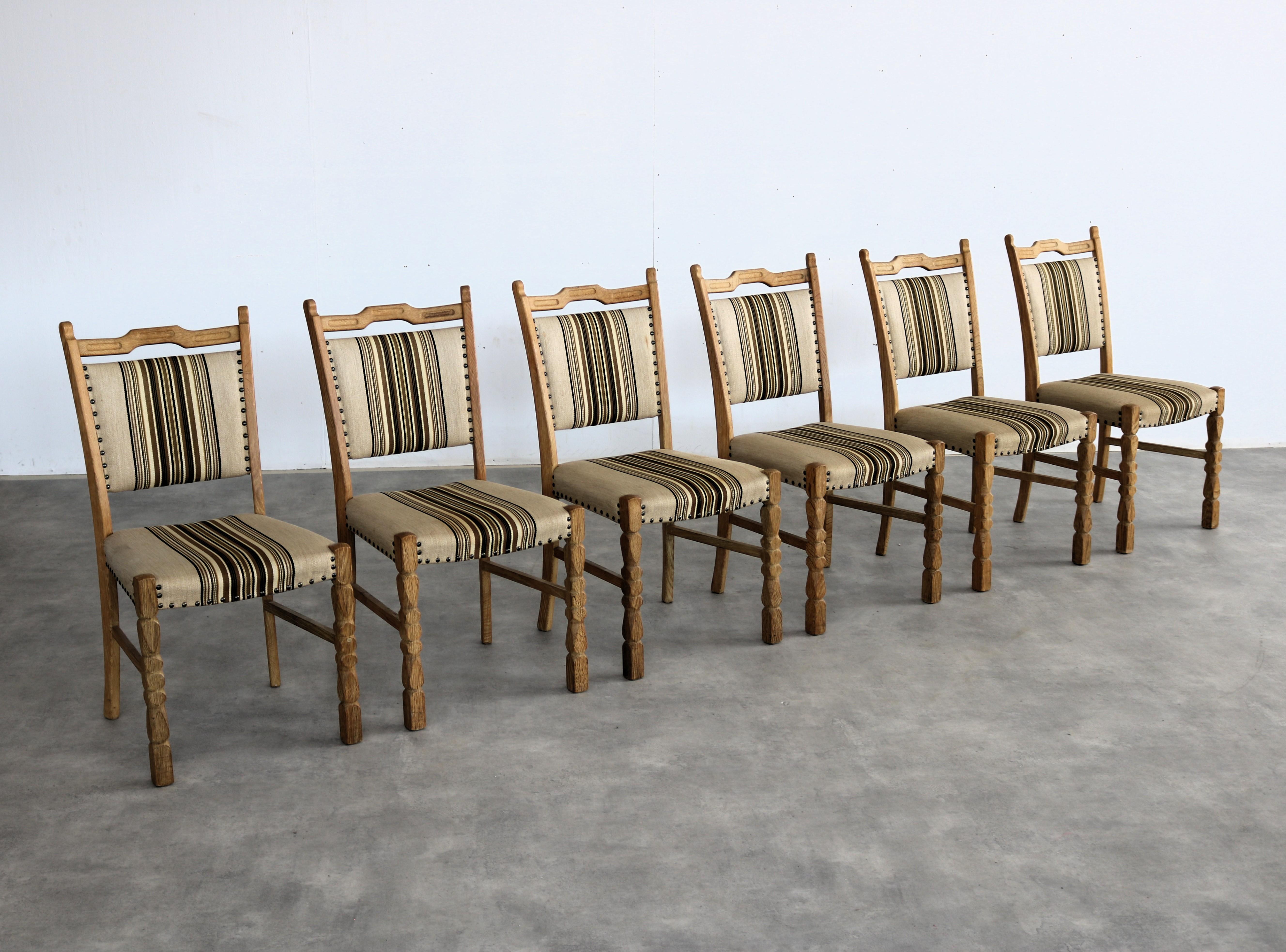 Danish brutalist dining chairs  vintage chairs  1960s  oak For Sale