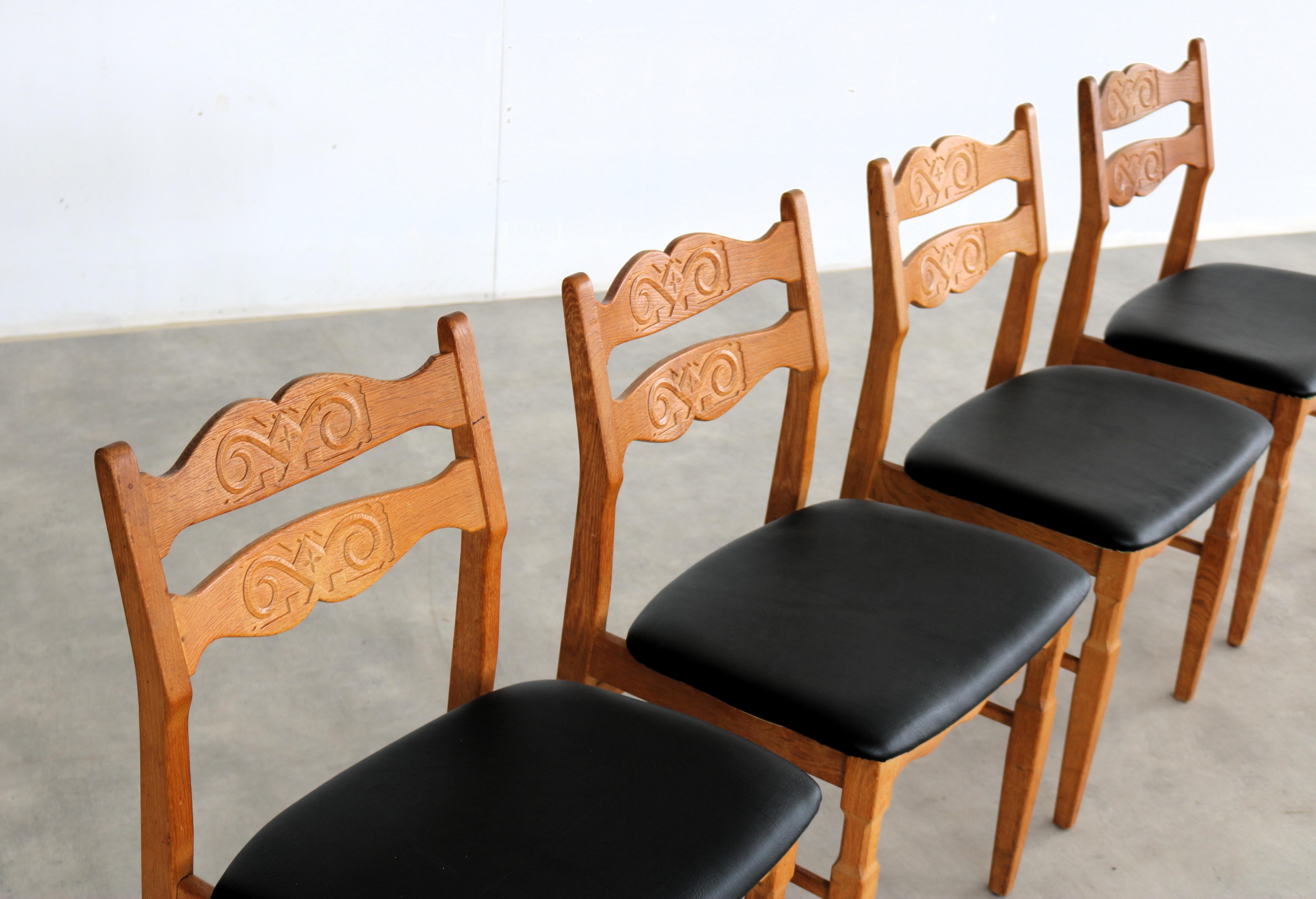Mid-20th Century brutalist dining chairs  vintage chairs  1960s  oak For Sale