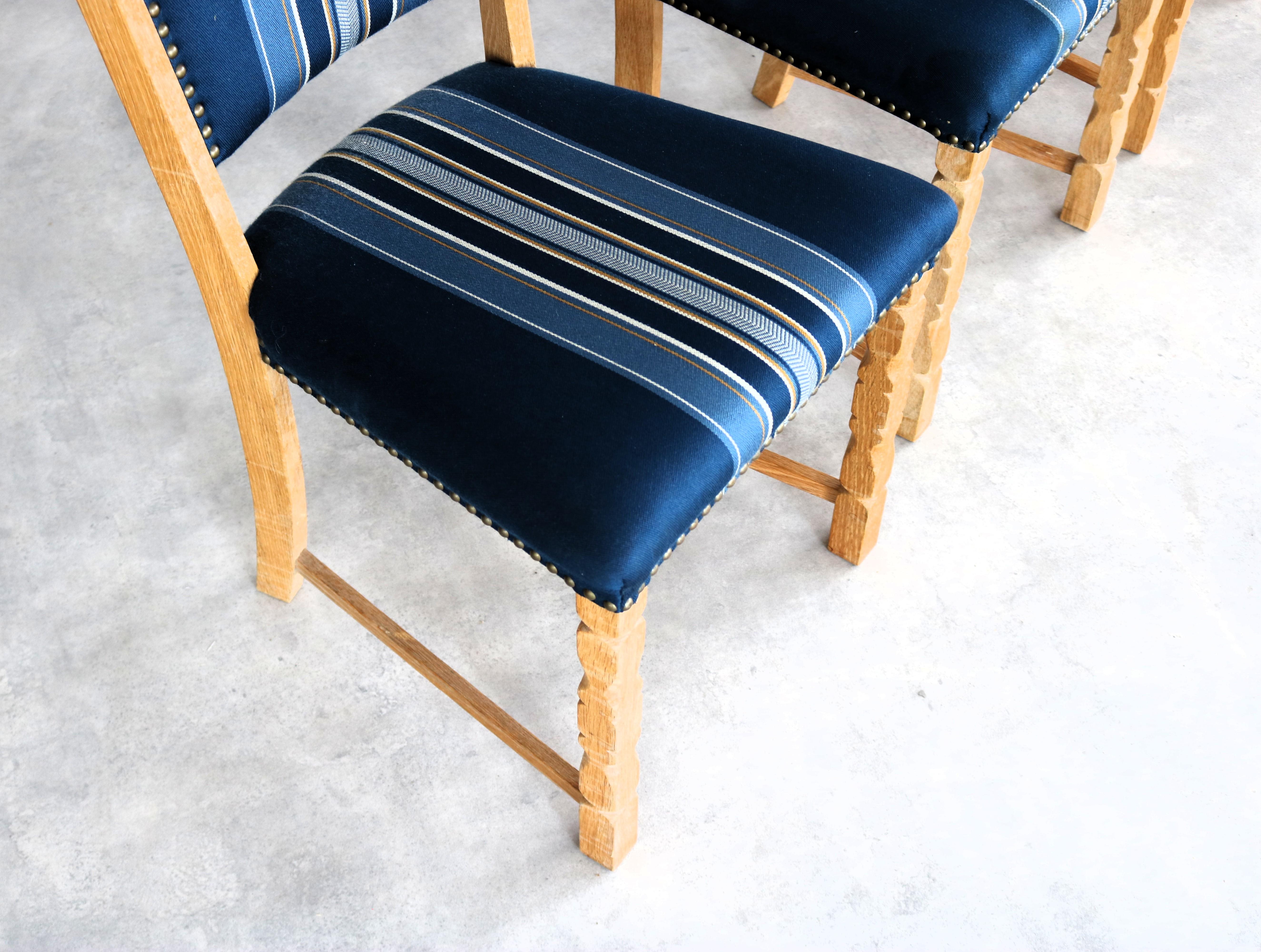 Fabric brutalist dining chairs  vintage chairs  1960s  oak For Sale
