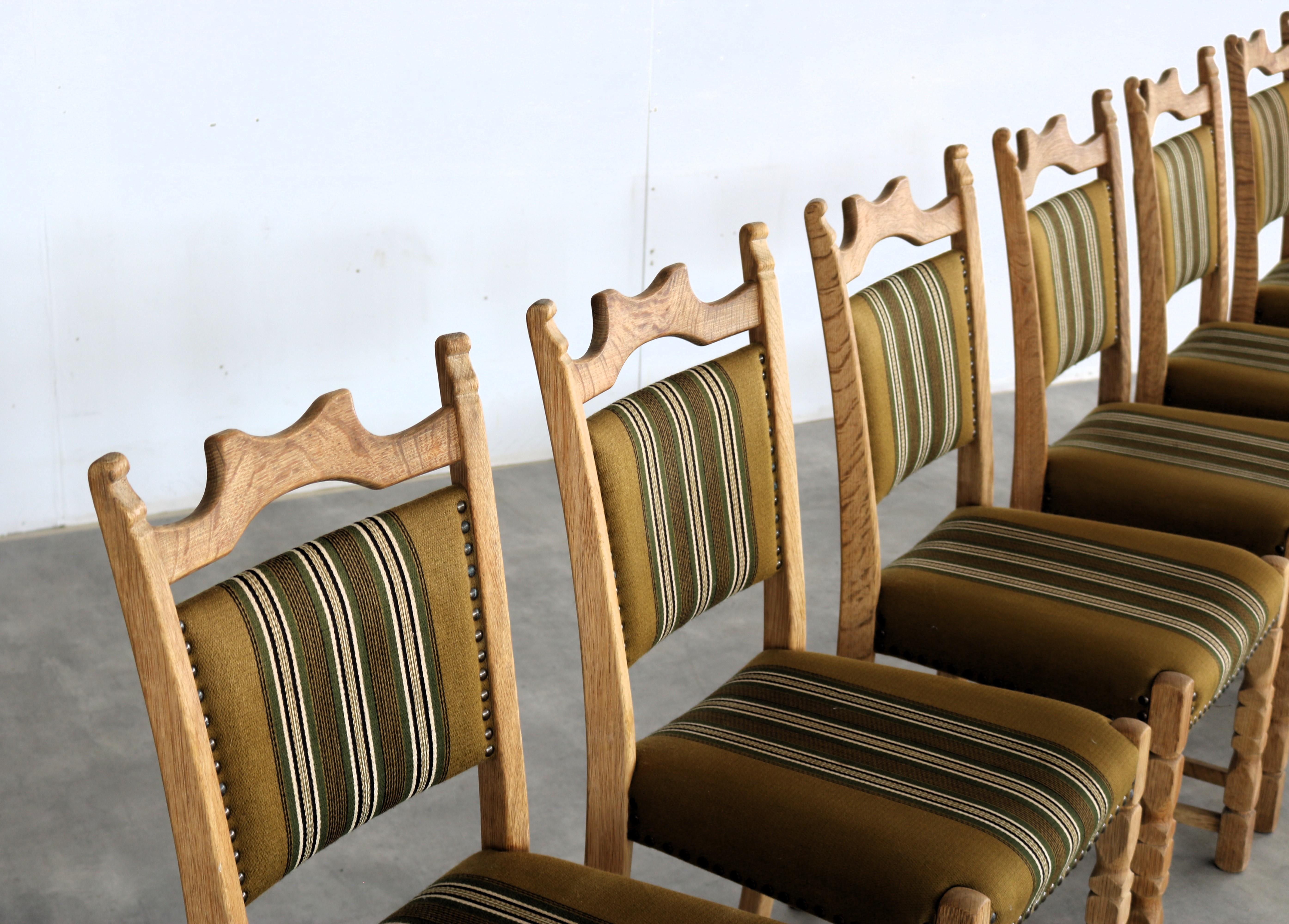 Fabric brutalist dining chairs  vintage chairs  1960s  oak For Sale