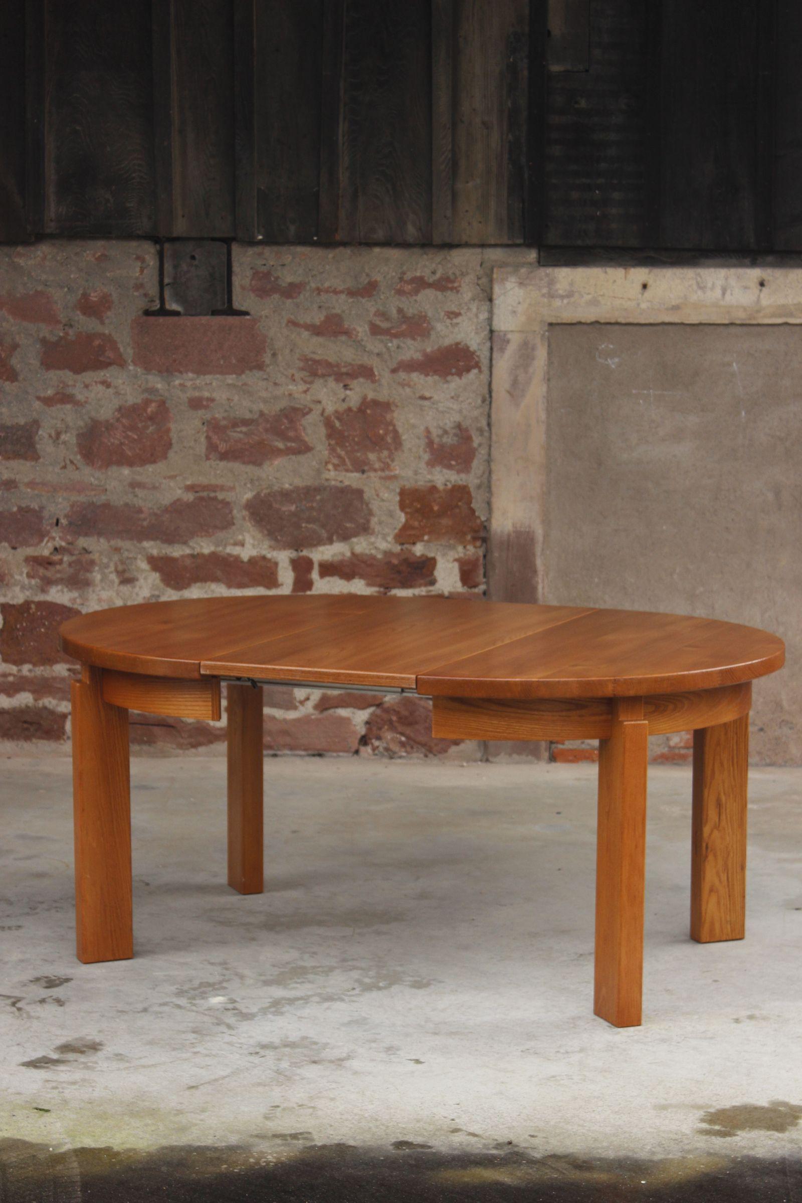 Brutalist dining room extendable table in solid Elm, France 1980s 6