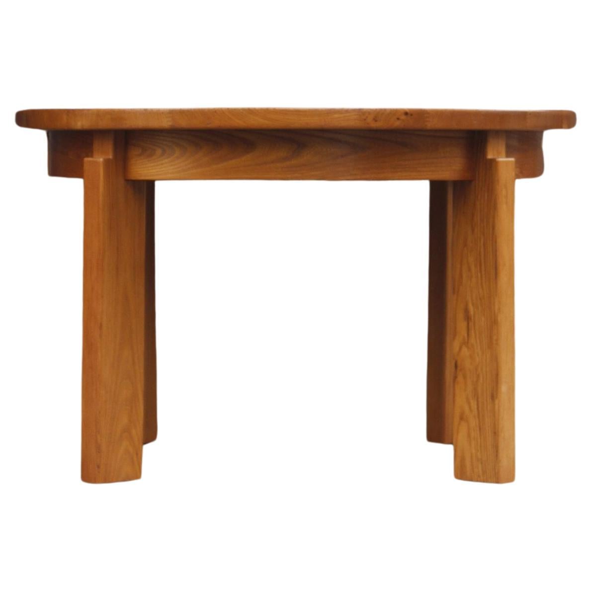 Brutalist dining room extendable table in solid Elm, France 1980s For Sale