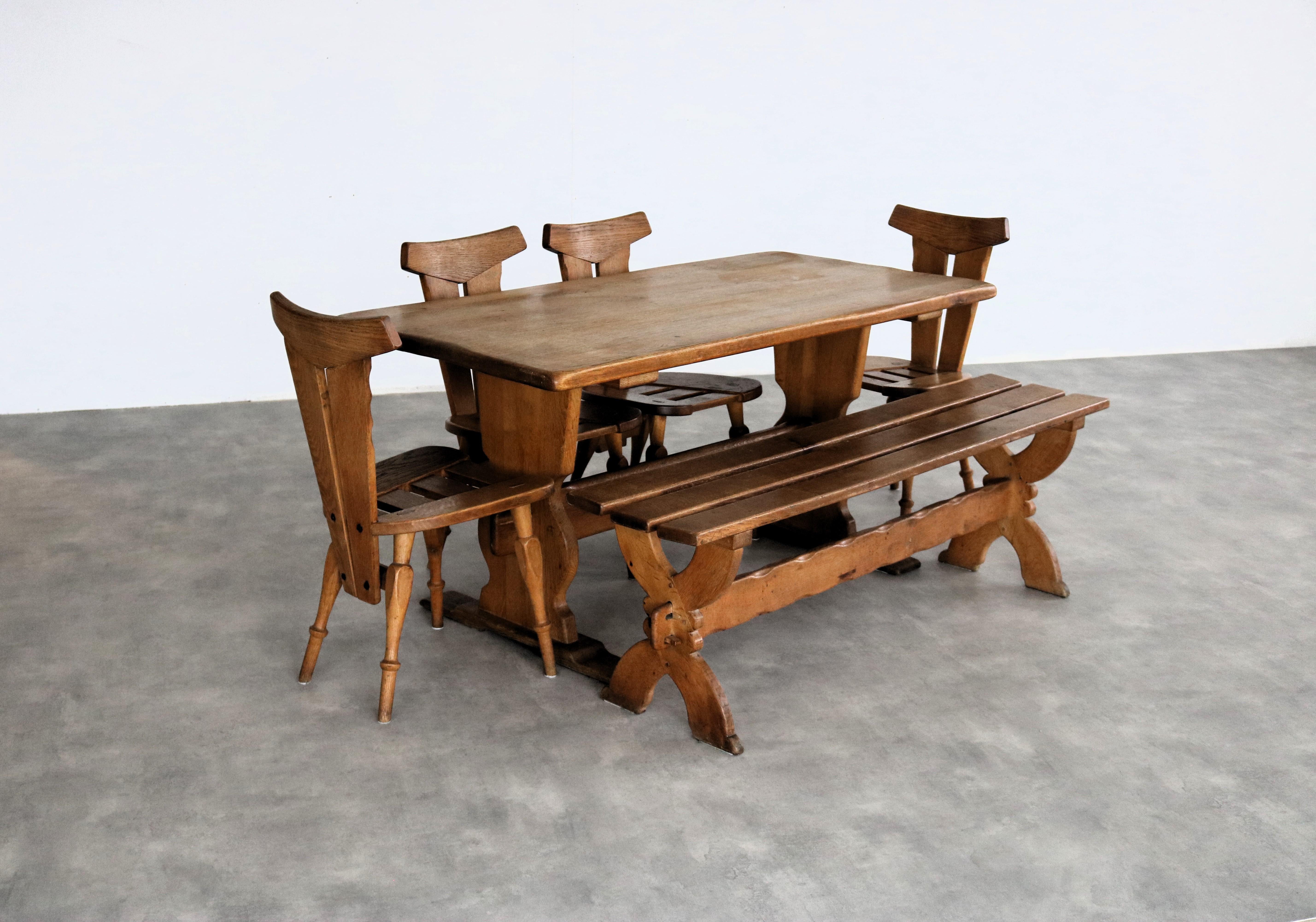 Dutch Brutalist dining room set  dining table  chairs  1940s