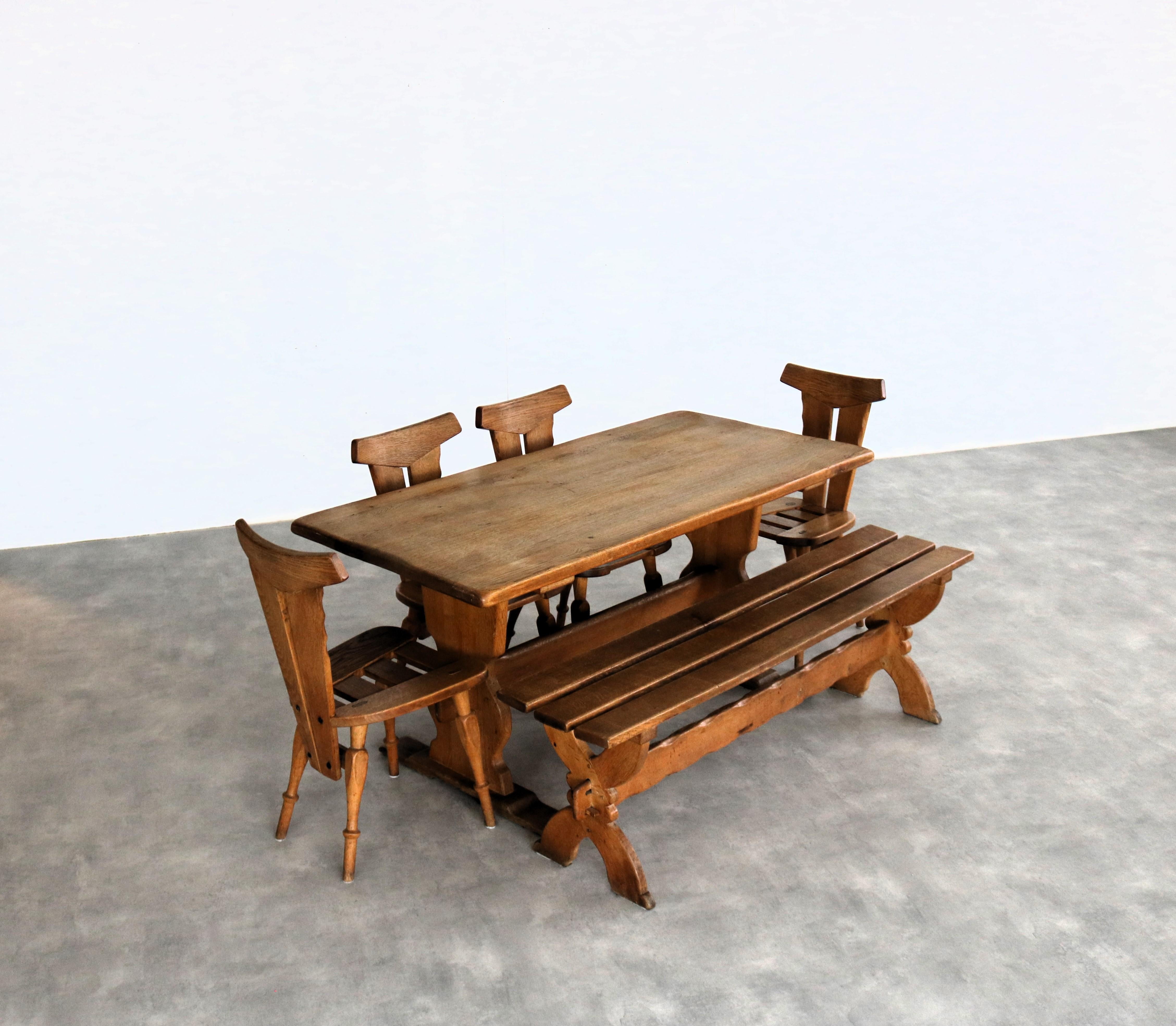 Brutalist dining room set  dining table  chairs  1940s In Good Condition In Lemmer, NL
