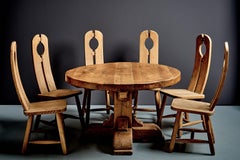 Juego de comedor brutalista de roble macizo de De Puydt, Bélgica, años 70