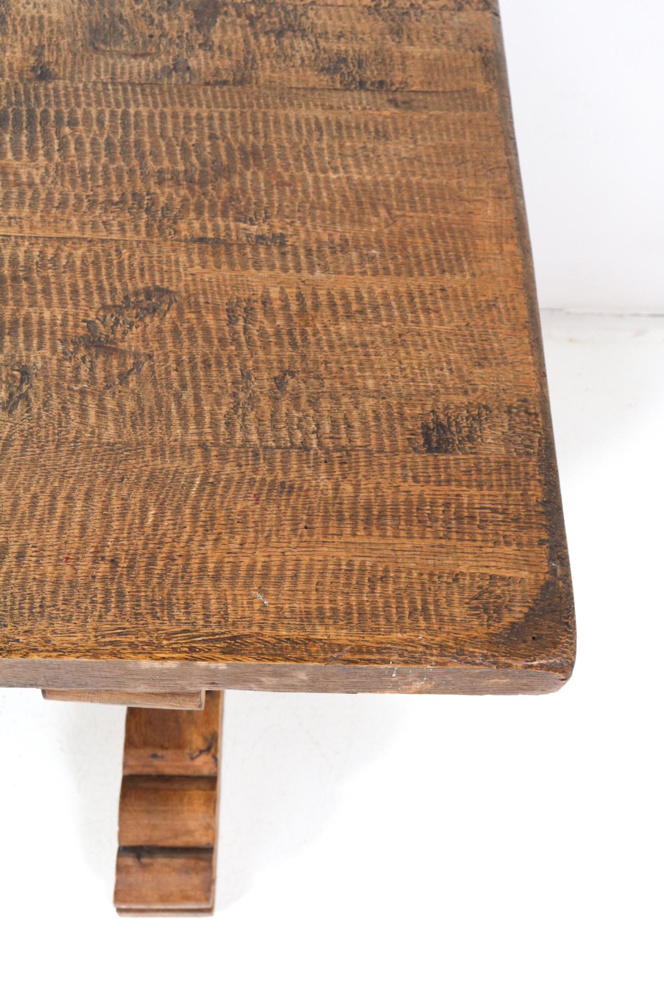 Oak Brutalist  Dining Room Table or Refectory Table, 1970s For Sale