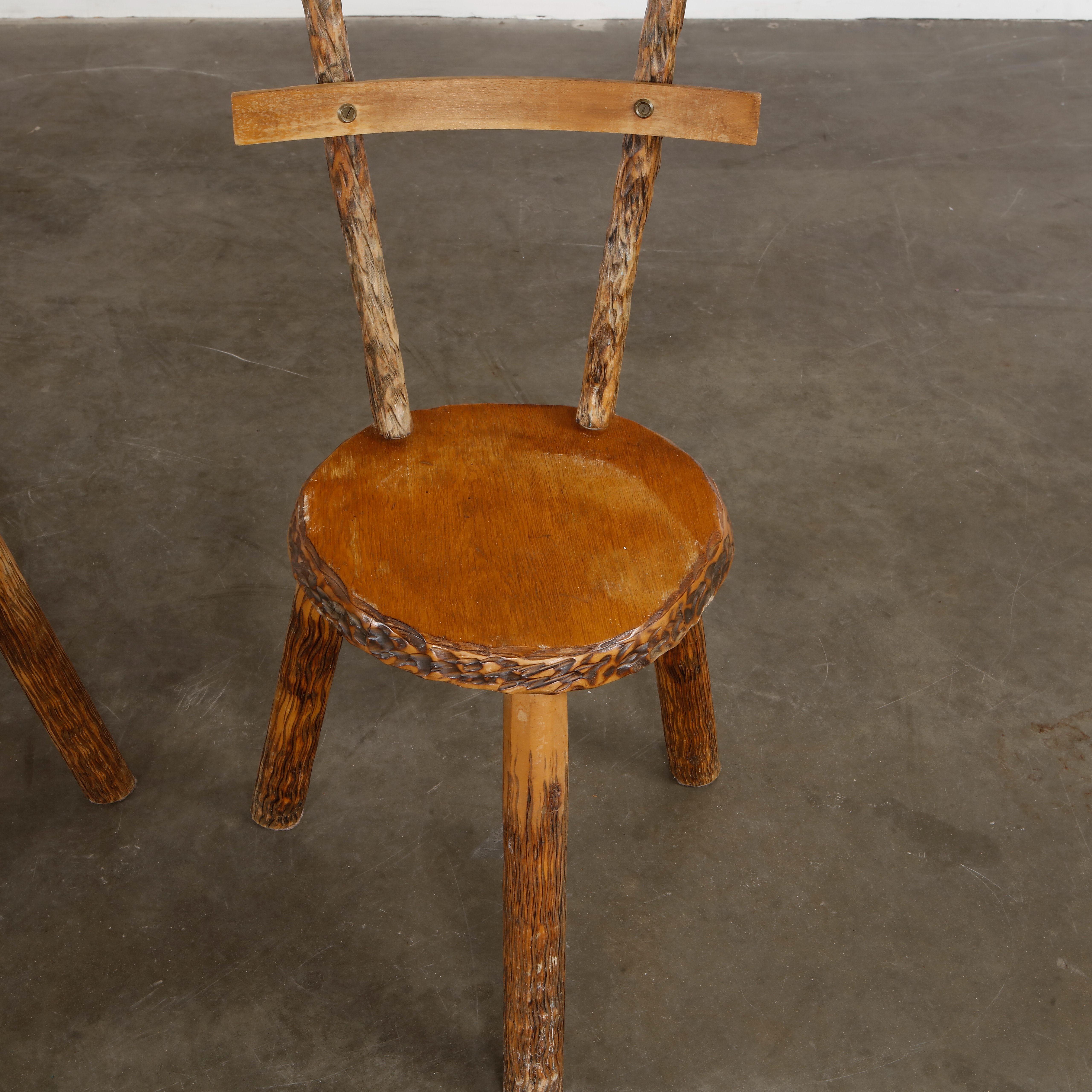 Legno Set da pranzo brutalista con tavolo e quattro sedie, anni '60 in vendita