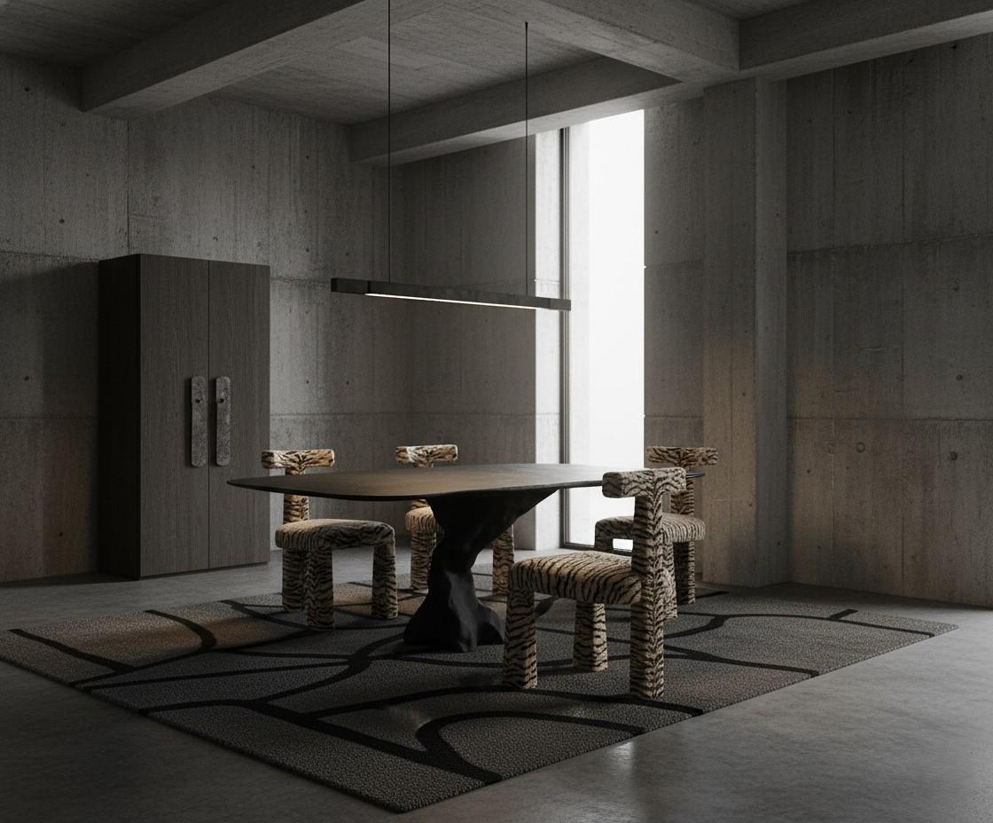 Brutalist Dining Table In Charred Graphite for Indoor or Covered Outdoor Spaces For Sale 2