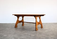 brutalist dining table  vintage table  50s  oak