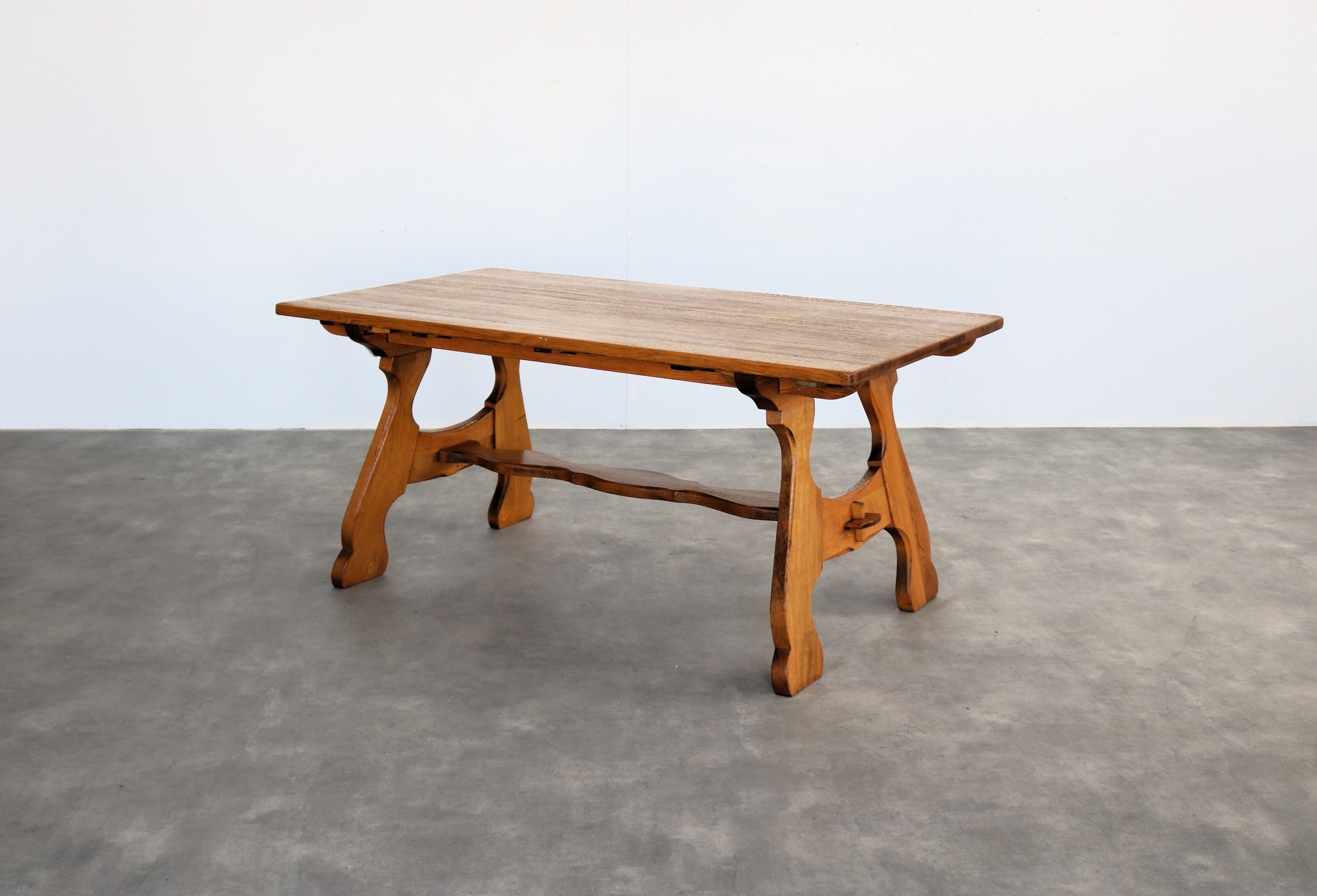 Dutch brutalist dining table  vintage table  50s  oak For Sale