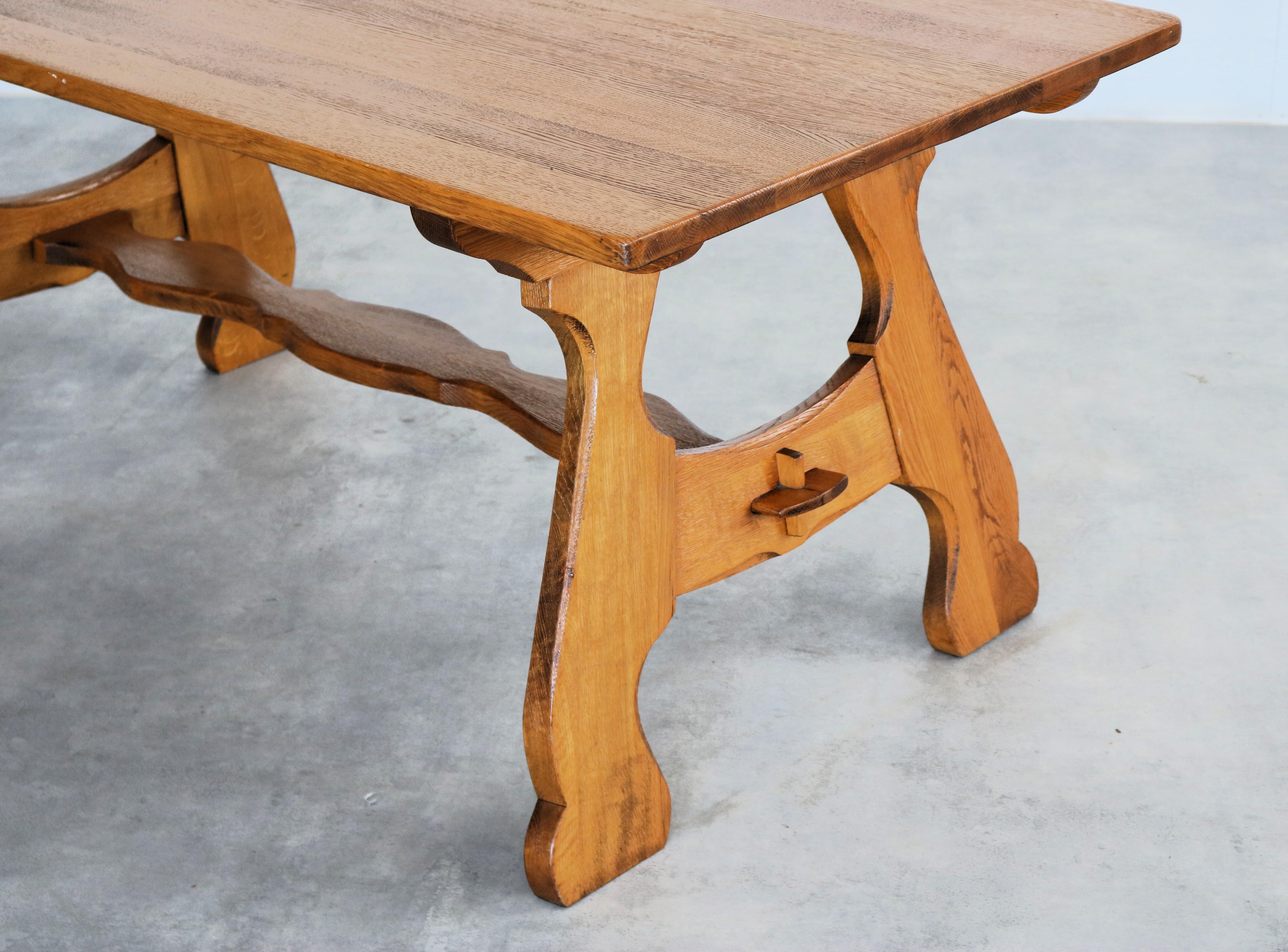Mid-20th Century brutalist dining table  vintage table  50s  oak For Sale