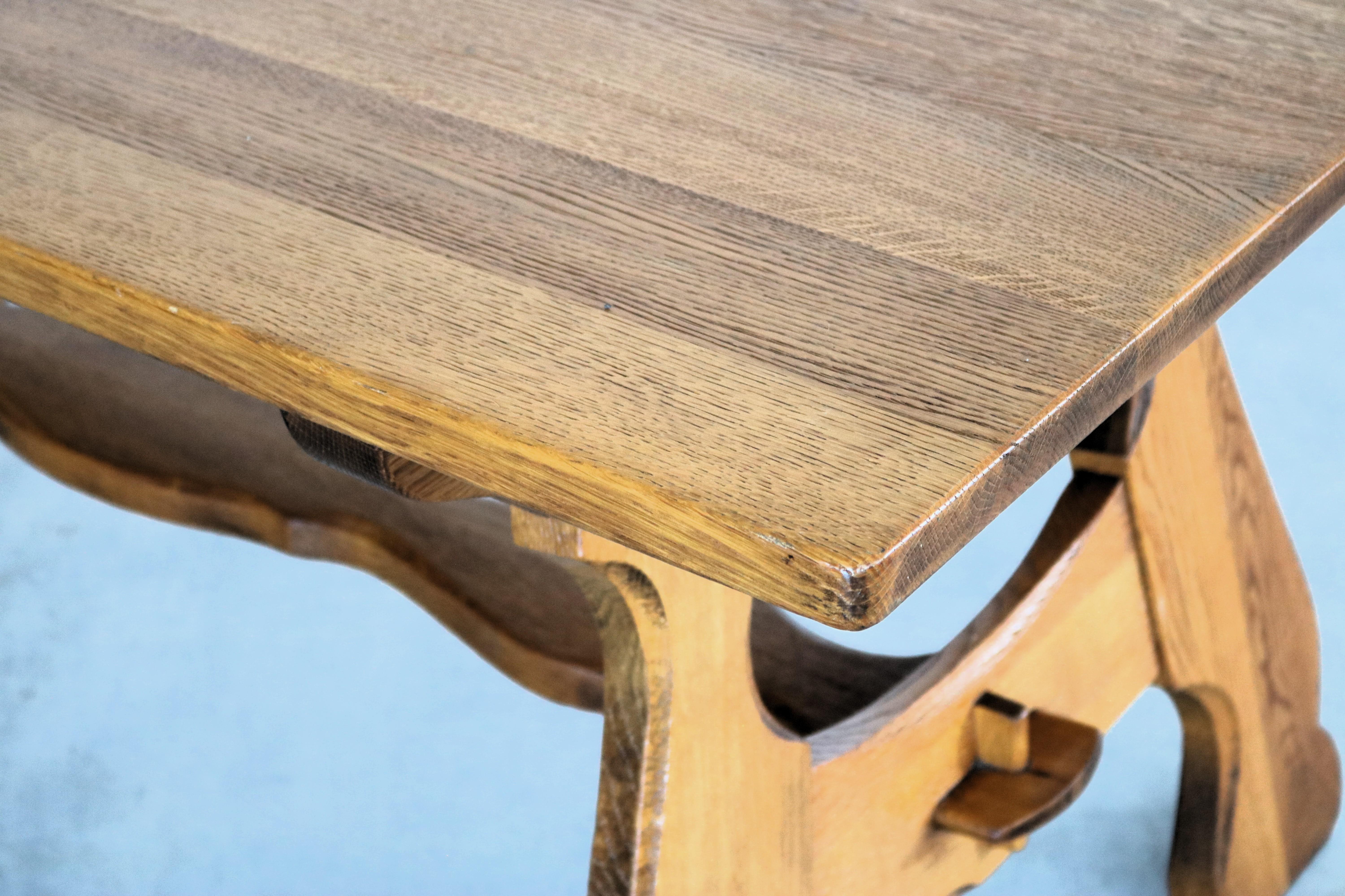 Oak brutalist dining table  vintage table  50s  oak For Sale